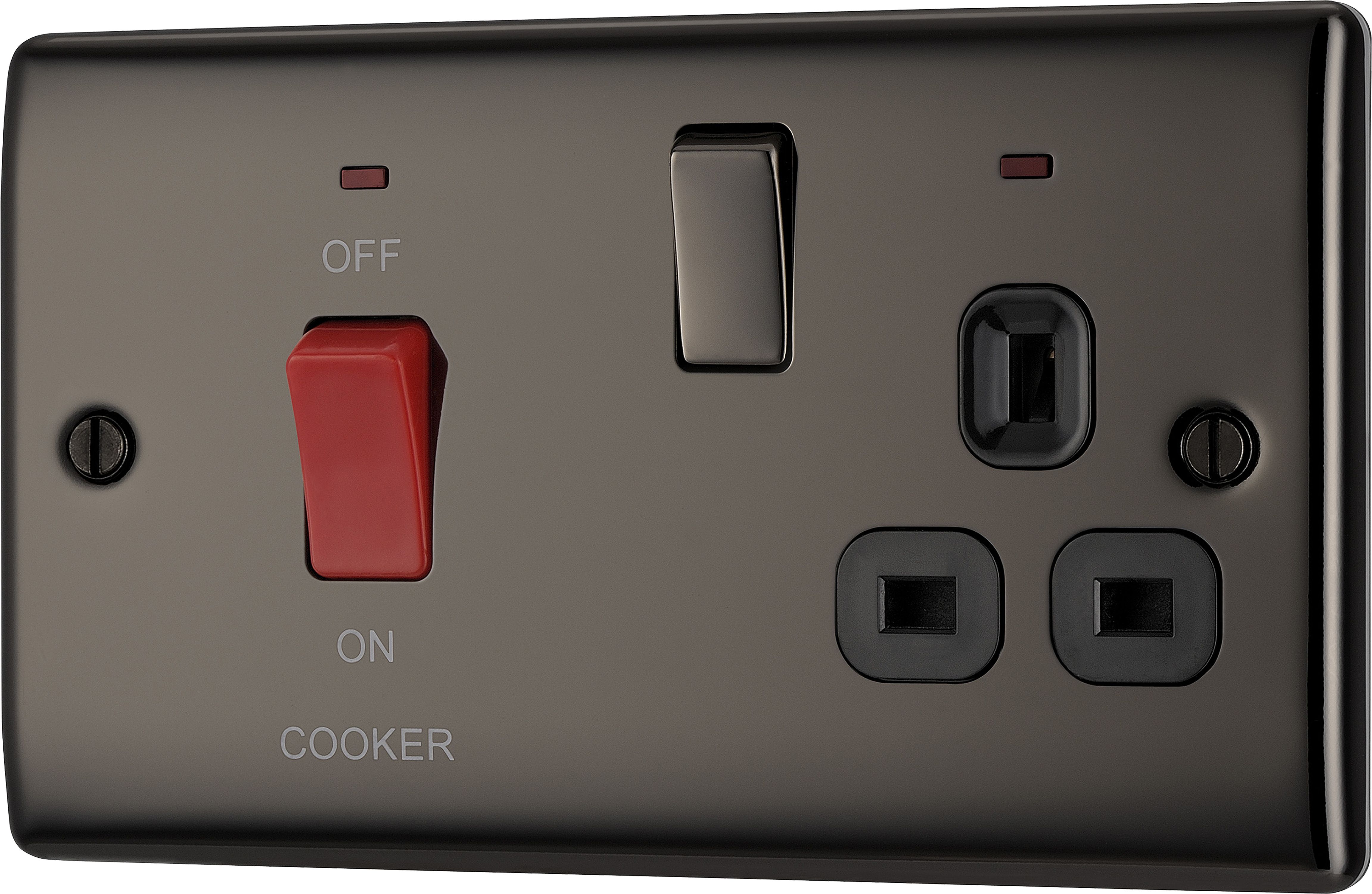 BG Gloss Black Cooker switch & socket with neon