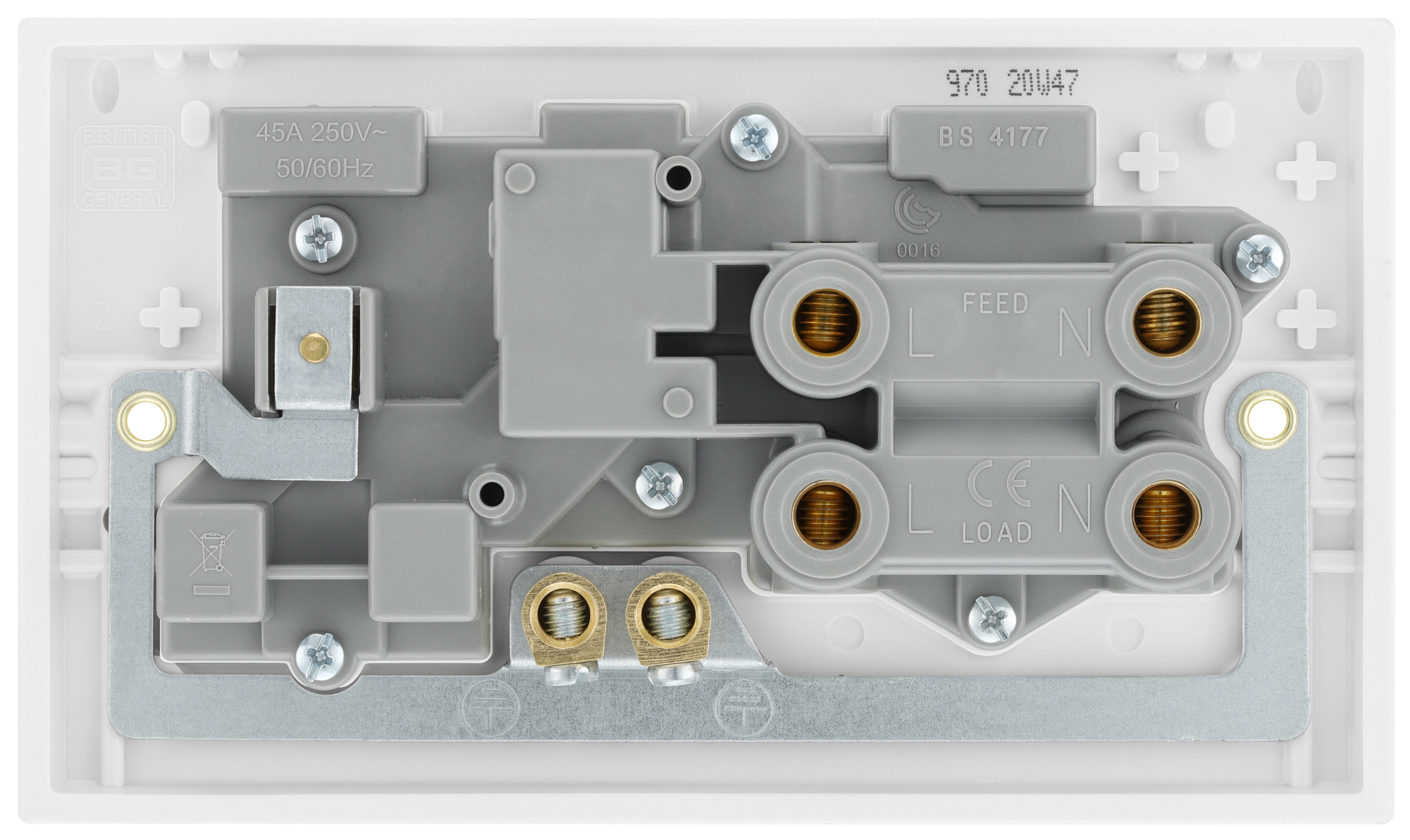 BG Gloss White Raised square Cooker switch & socket with neon