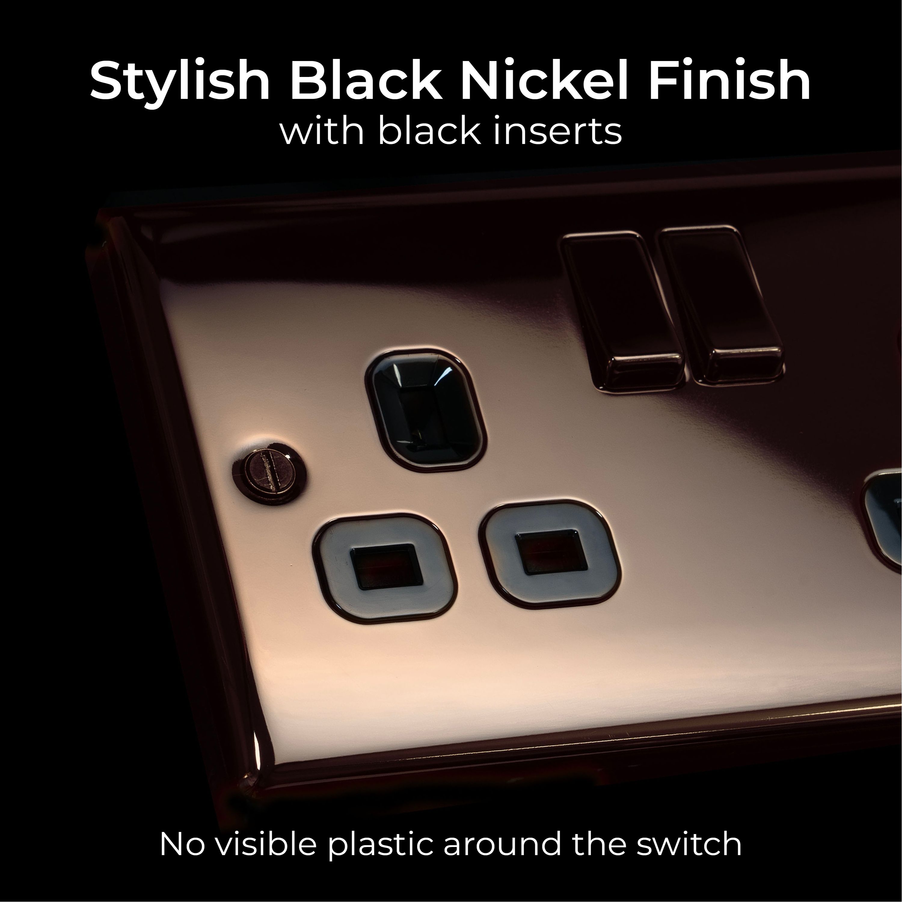 BG Nickel effect Double 13A Gloss Black Socket