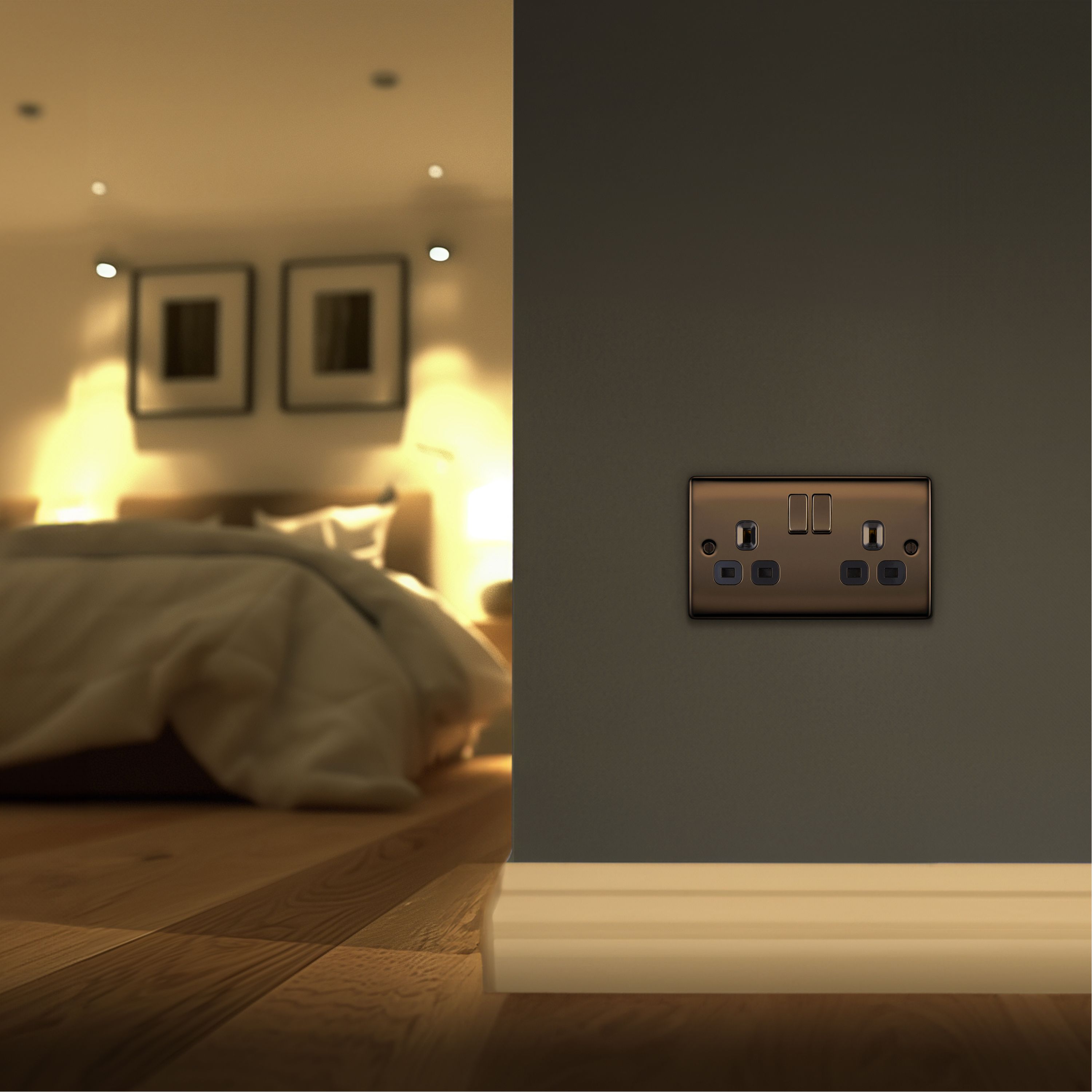 BG Nickel effect Double 13A Gloss Black Socket