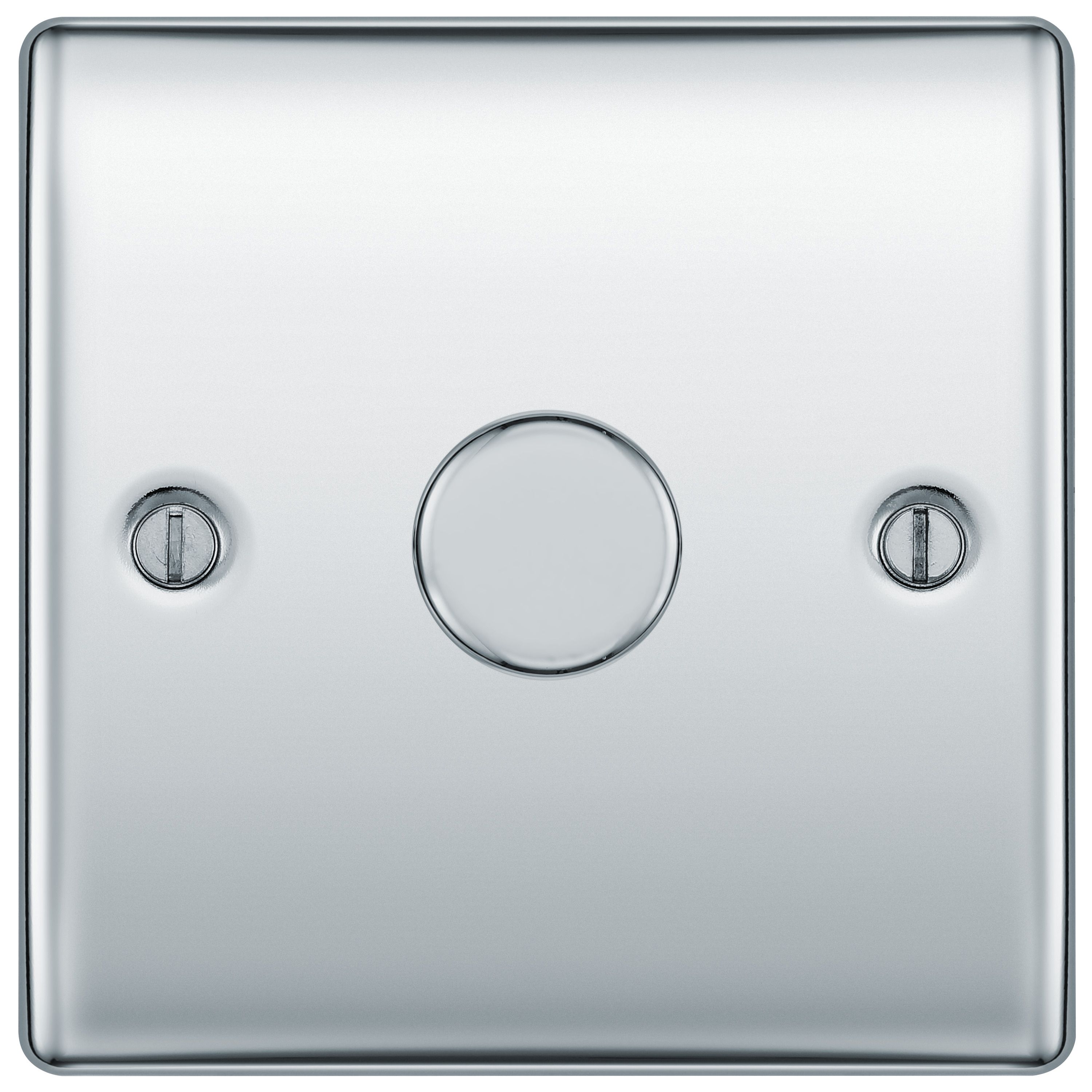 BG Raised slim Silver Chrome effect 1 gang profile Single 200W Dimmer switch