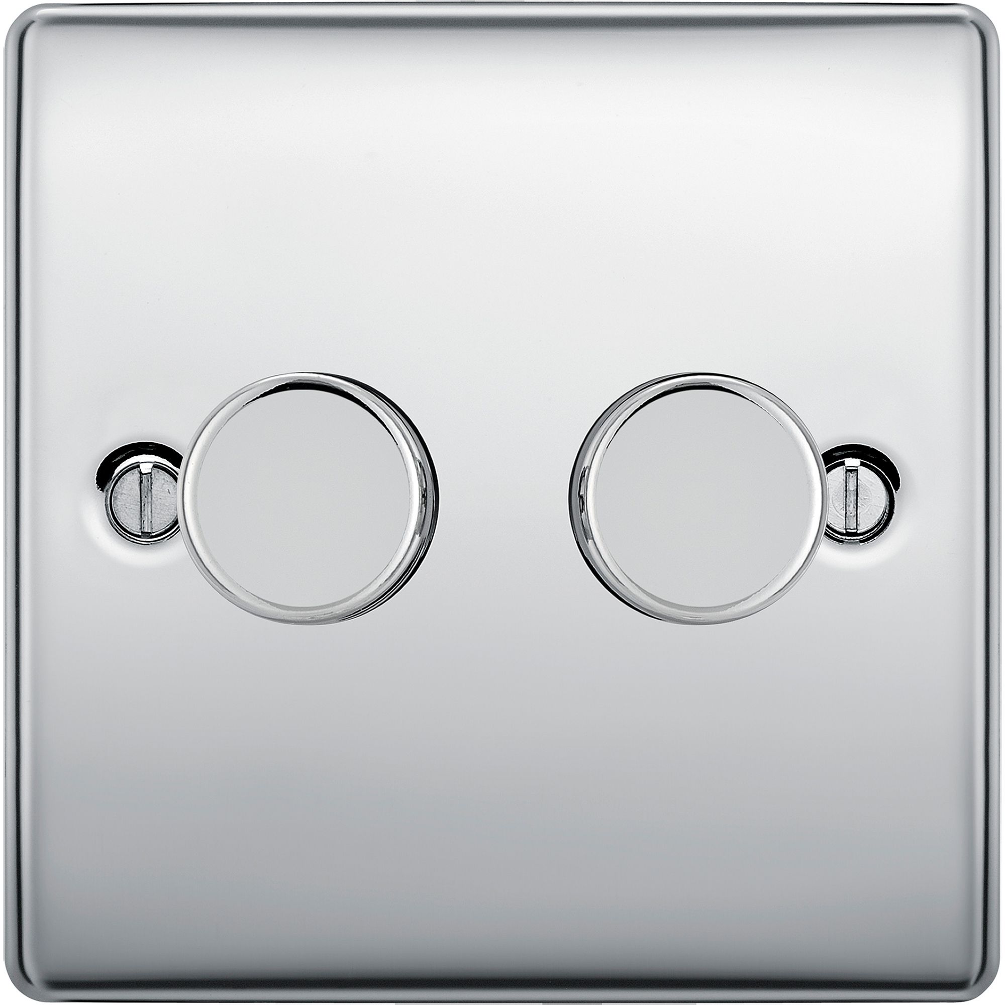 BG Raised slim Silver Chrome effect 2 gang profile Double 200W Dimmer switch