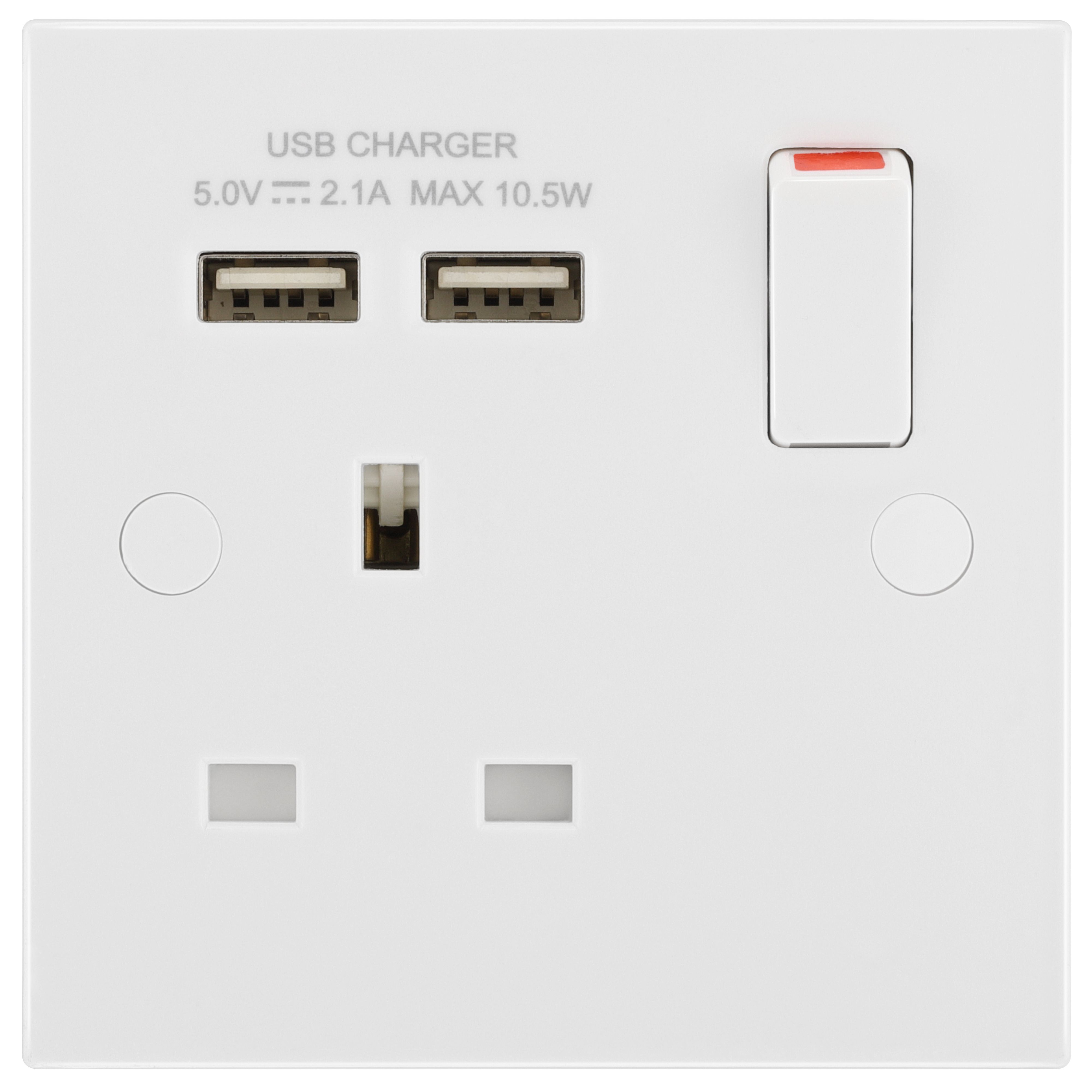 BG Single 13A Switched Gloss White Socket with USB x2 2.1A