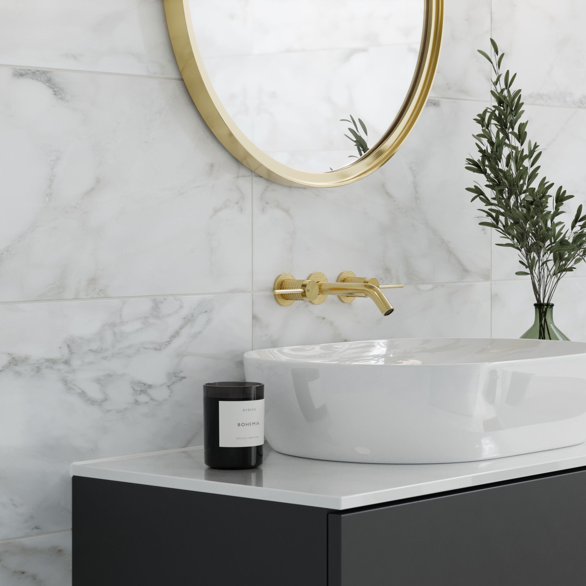 Bianco Taupe Satin Marble effect Ceramic Wall & floor Tile, Pack of 5, (L)600mm (W)300mm