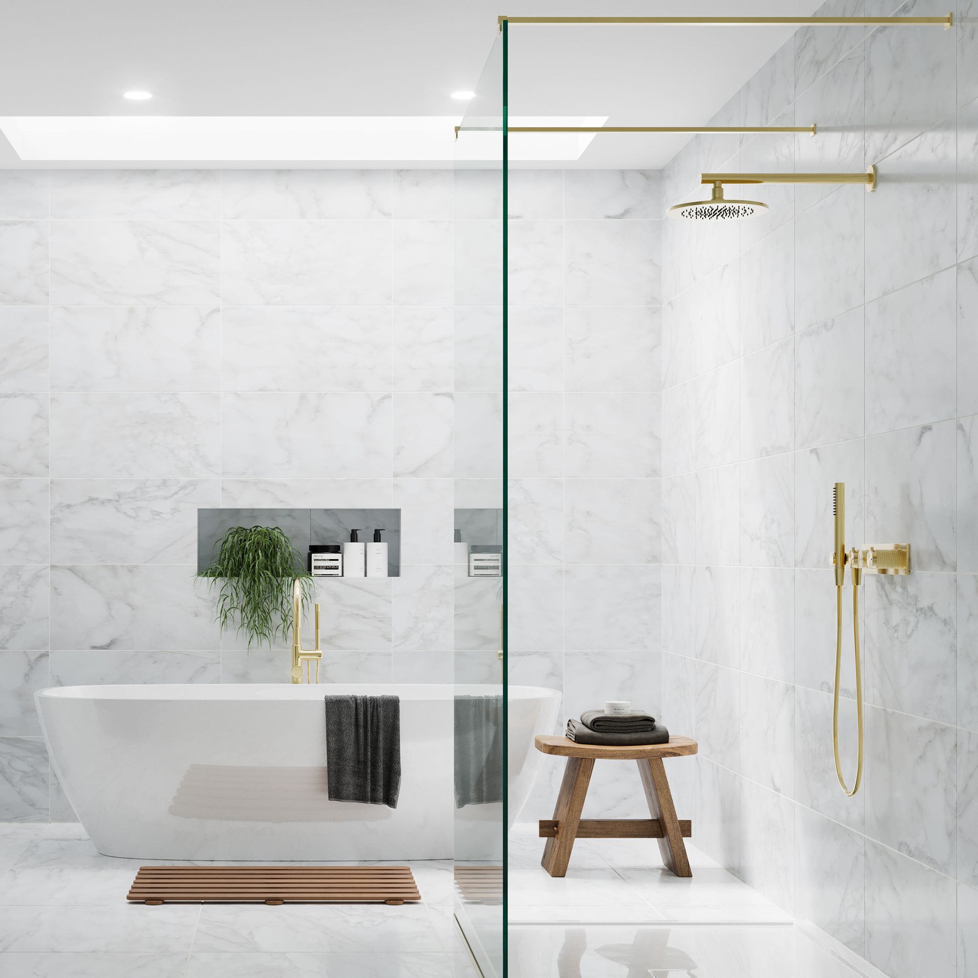 Bianco Taupe Satin Marble effect Ceramic Wall & floor Tile, Pack of 5, (L)600mm (W)300mm