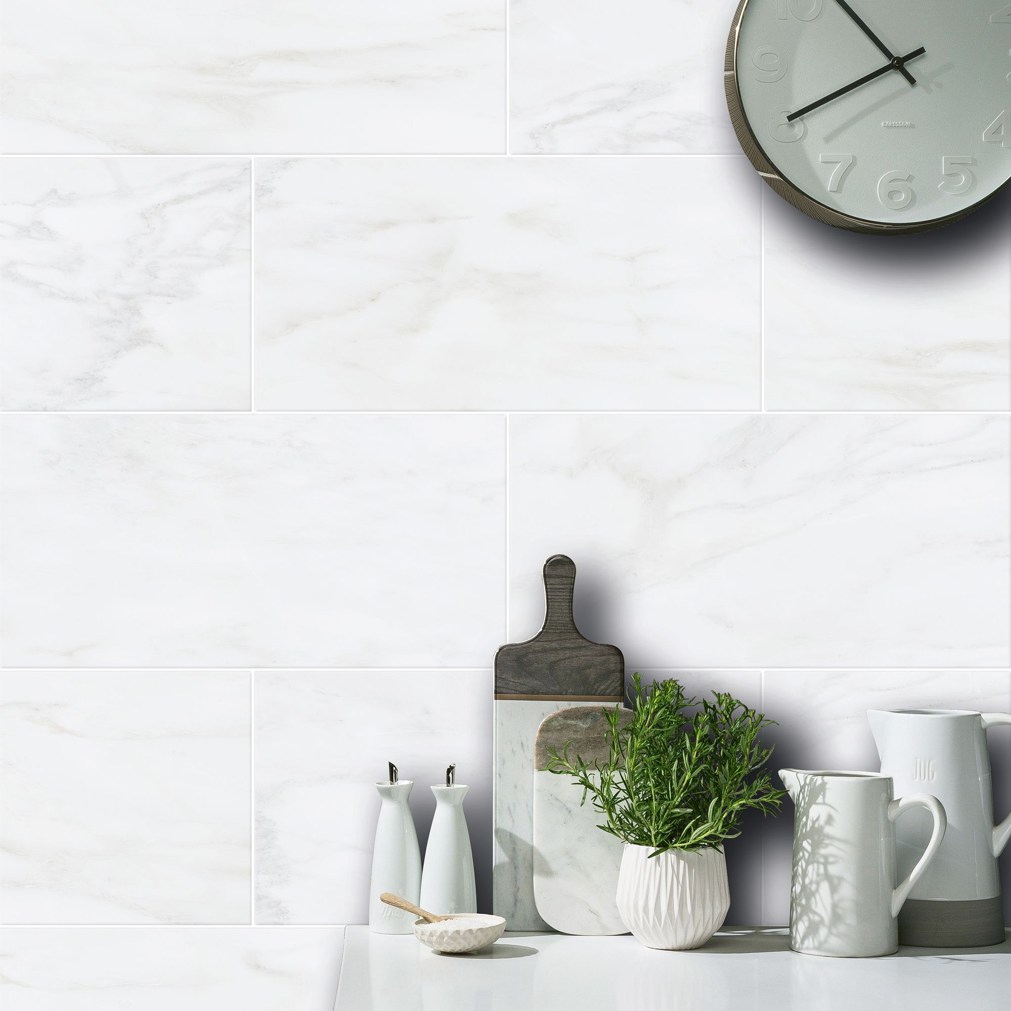 Latinie White Gloss Stone effect Porcelain Wall & floor Tile, Pack
