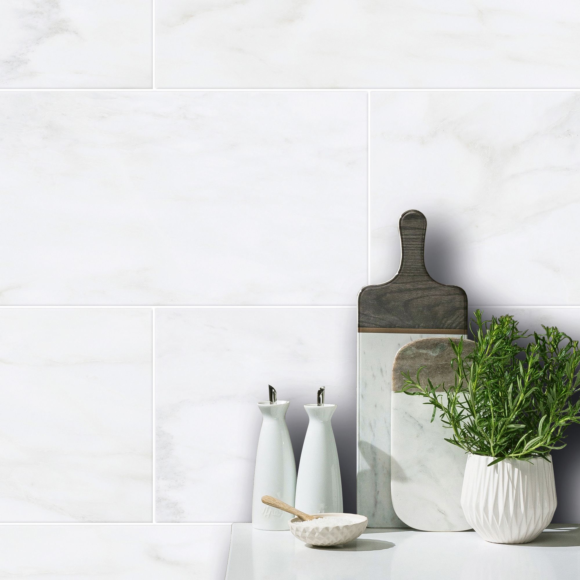 Bianco White Satin Marble effect Ceramic Wall & floor Tile, Pack of 5, (L)600mm (W)300mm
