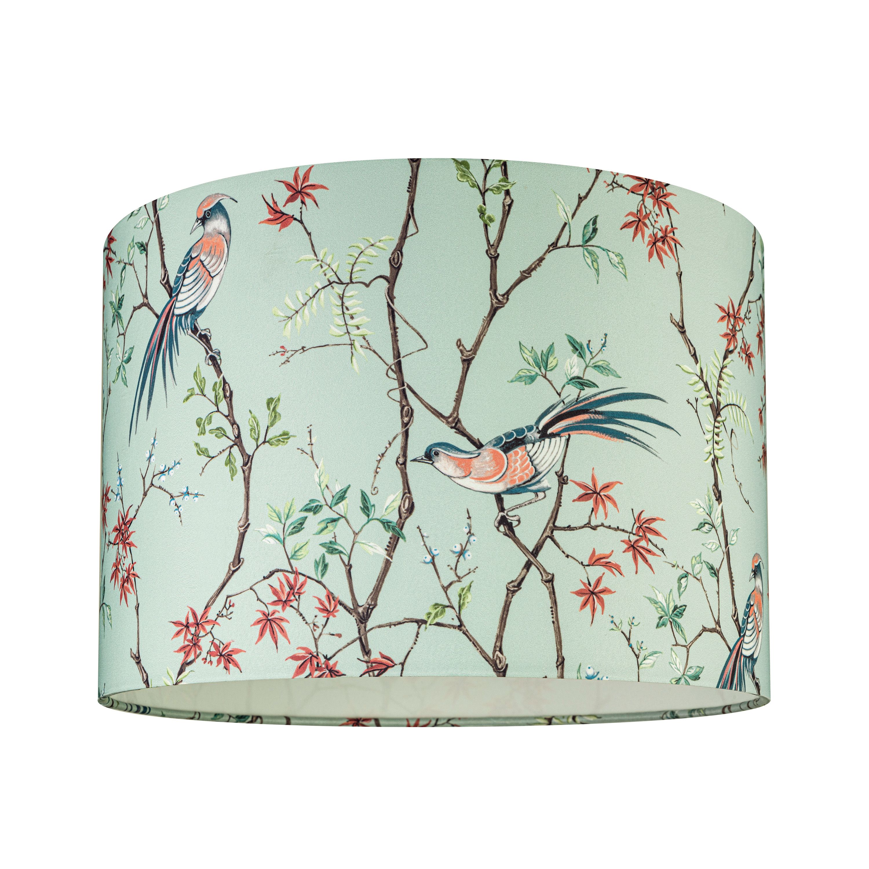 Biyu Mint & Red Bird Drum Lamp shade (D)30cm