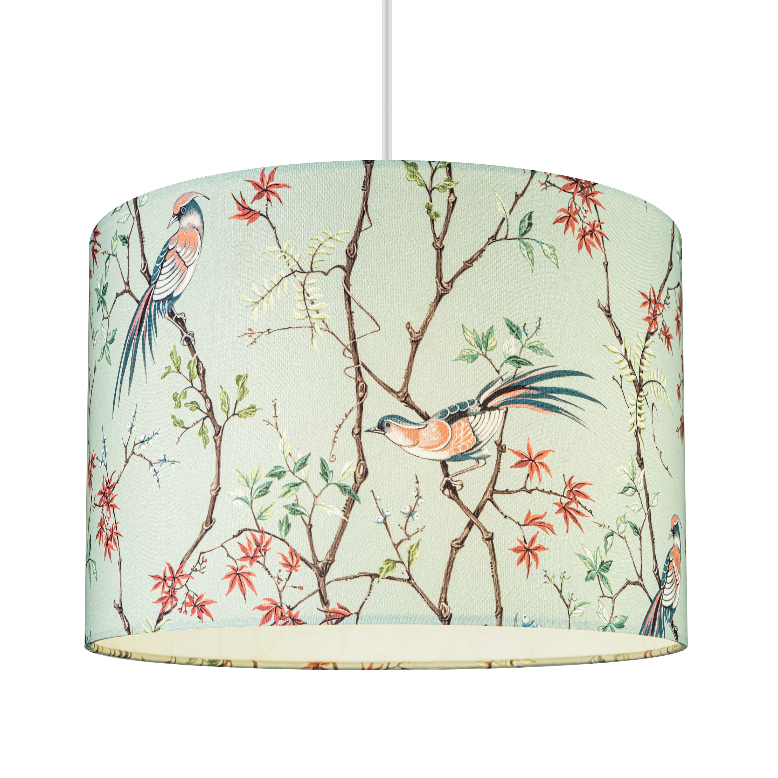 Biyu Mint & Red Bird Drum Lamp shade (D)30cm