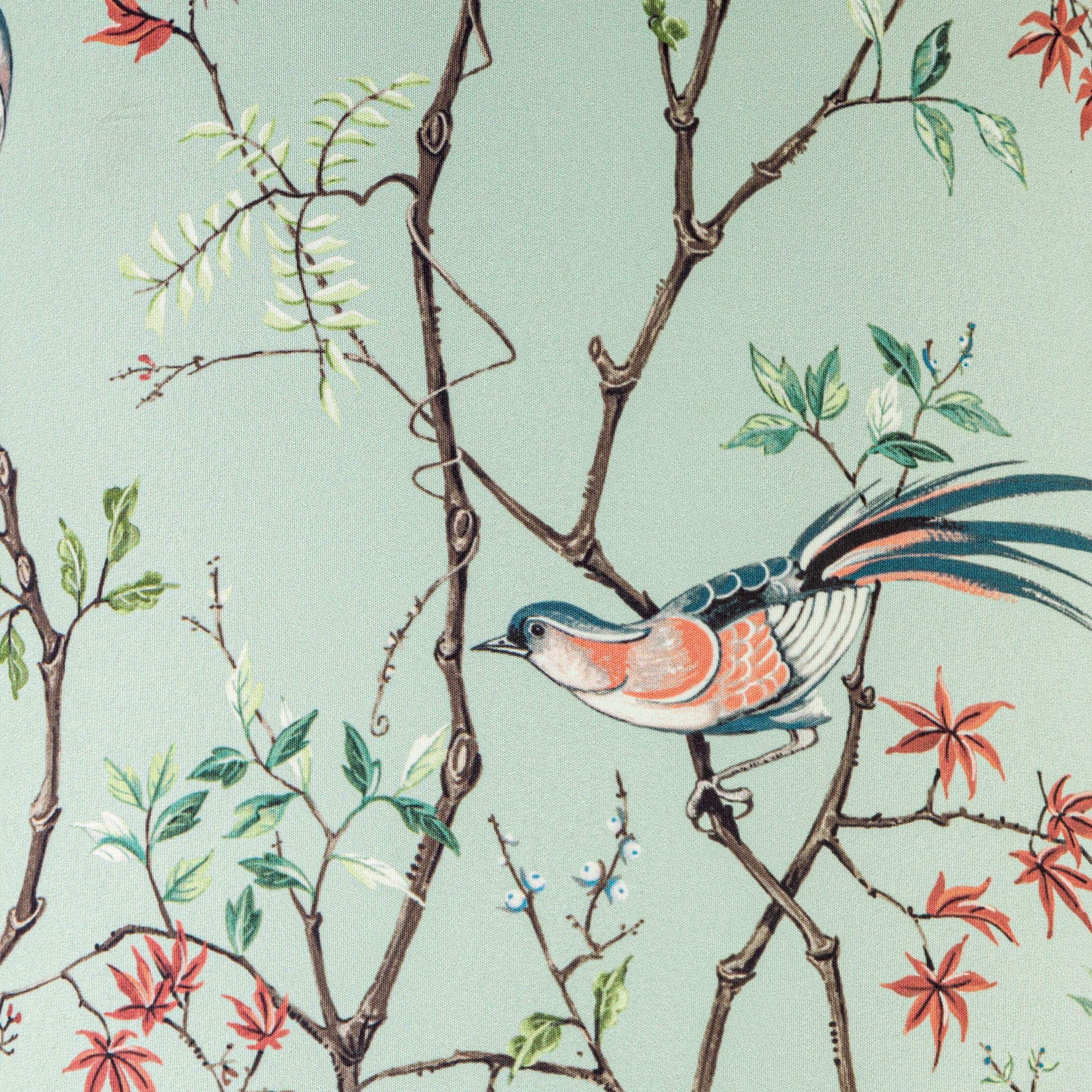 Biyu Mint & Red Bird Drum Lamp shade (D)30cm