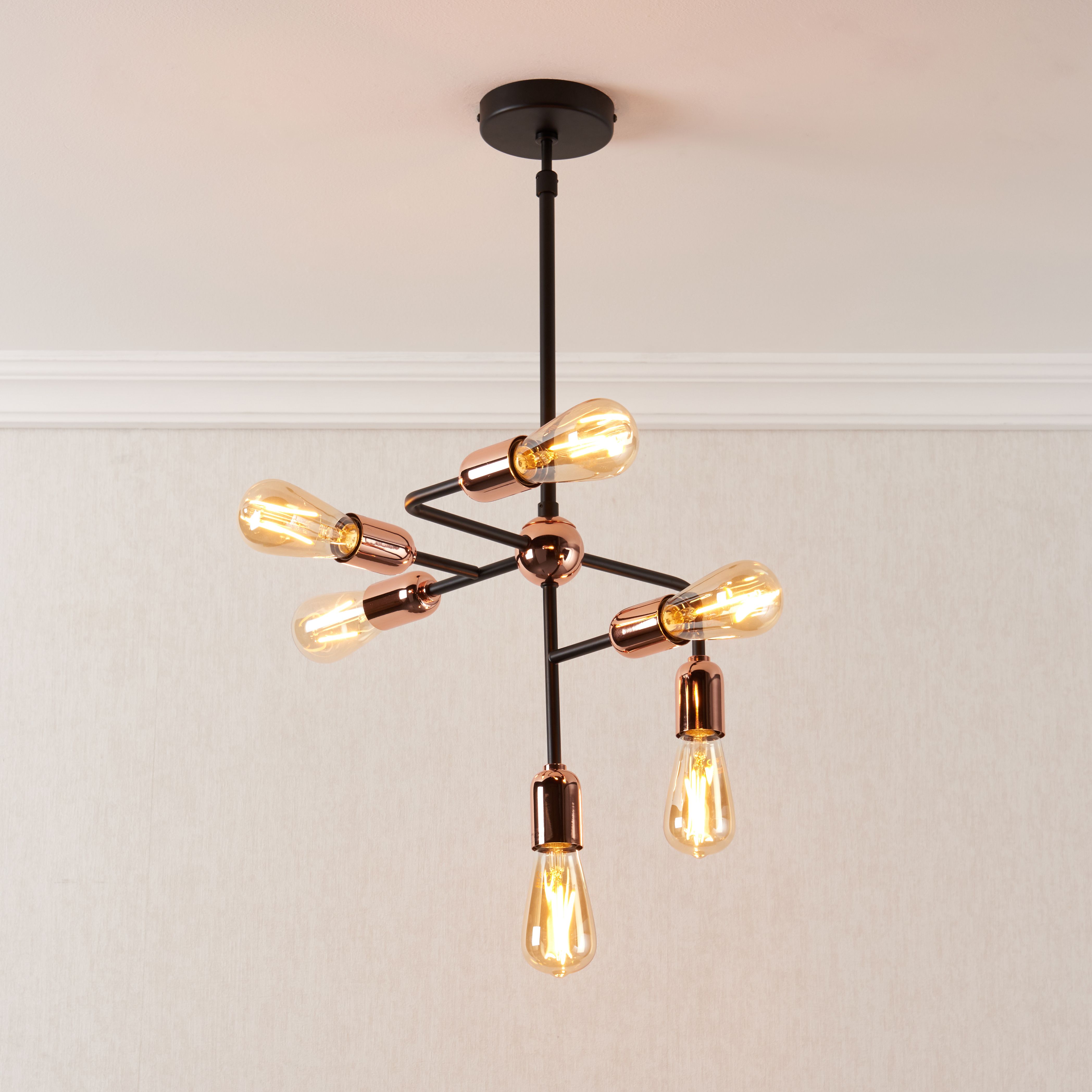 Black 6 Lamp Pendant ceiling light, (Dia)365mm
