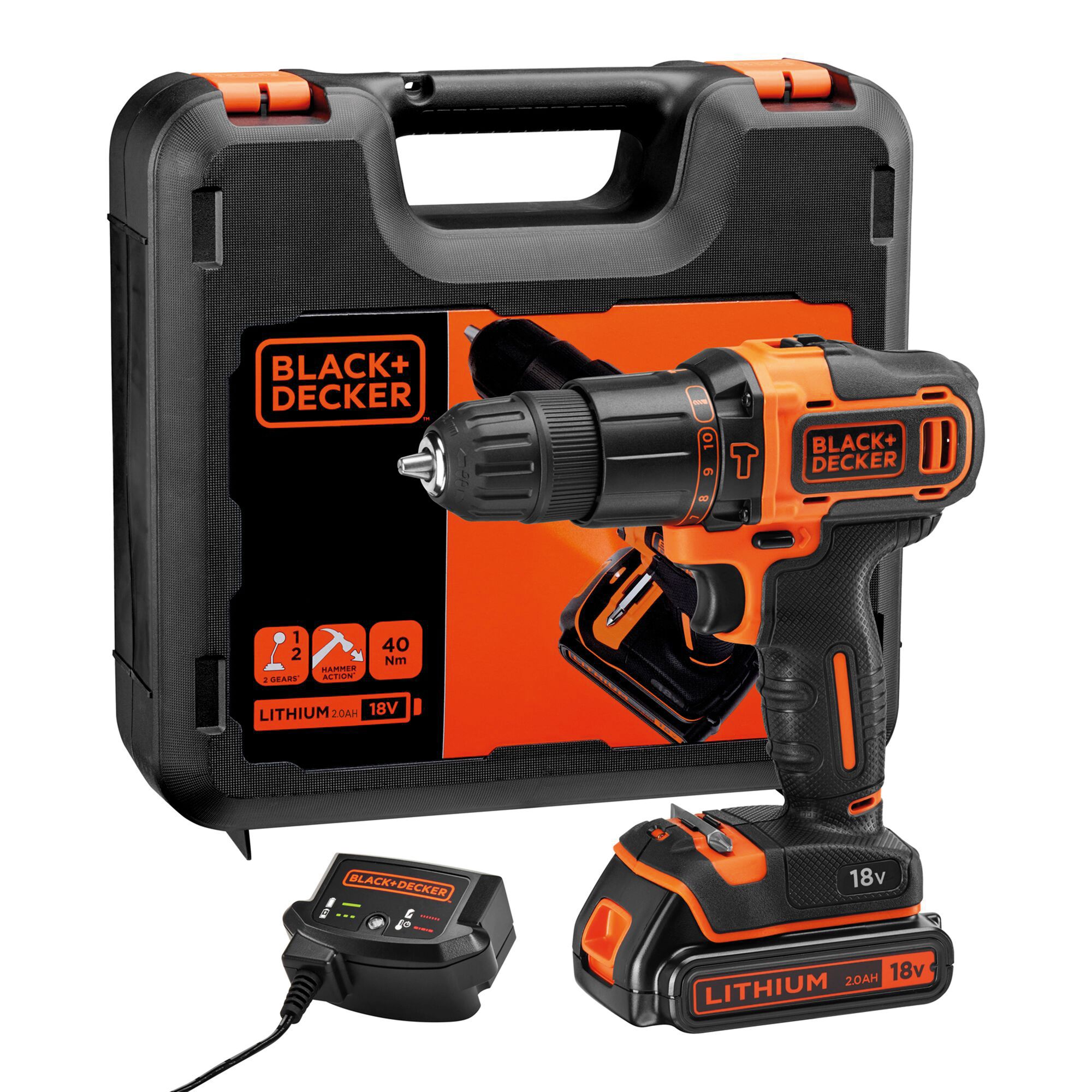 Black+Decker 18V Li-ion Brushed Cordless Combi drill (1 x 2Ah) - KFBCD701D1K - Refurbished