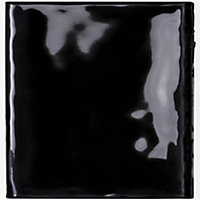 Black Gloss Ceramic Wall Tile, Pack of 54, (L)245mm (W)75mm