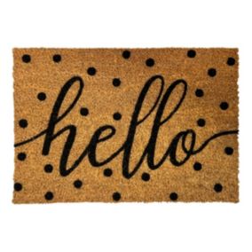 Black Hello Dots Door mat, 57cm x 40cm