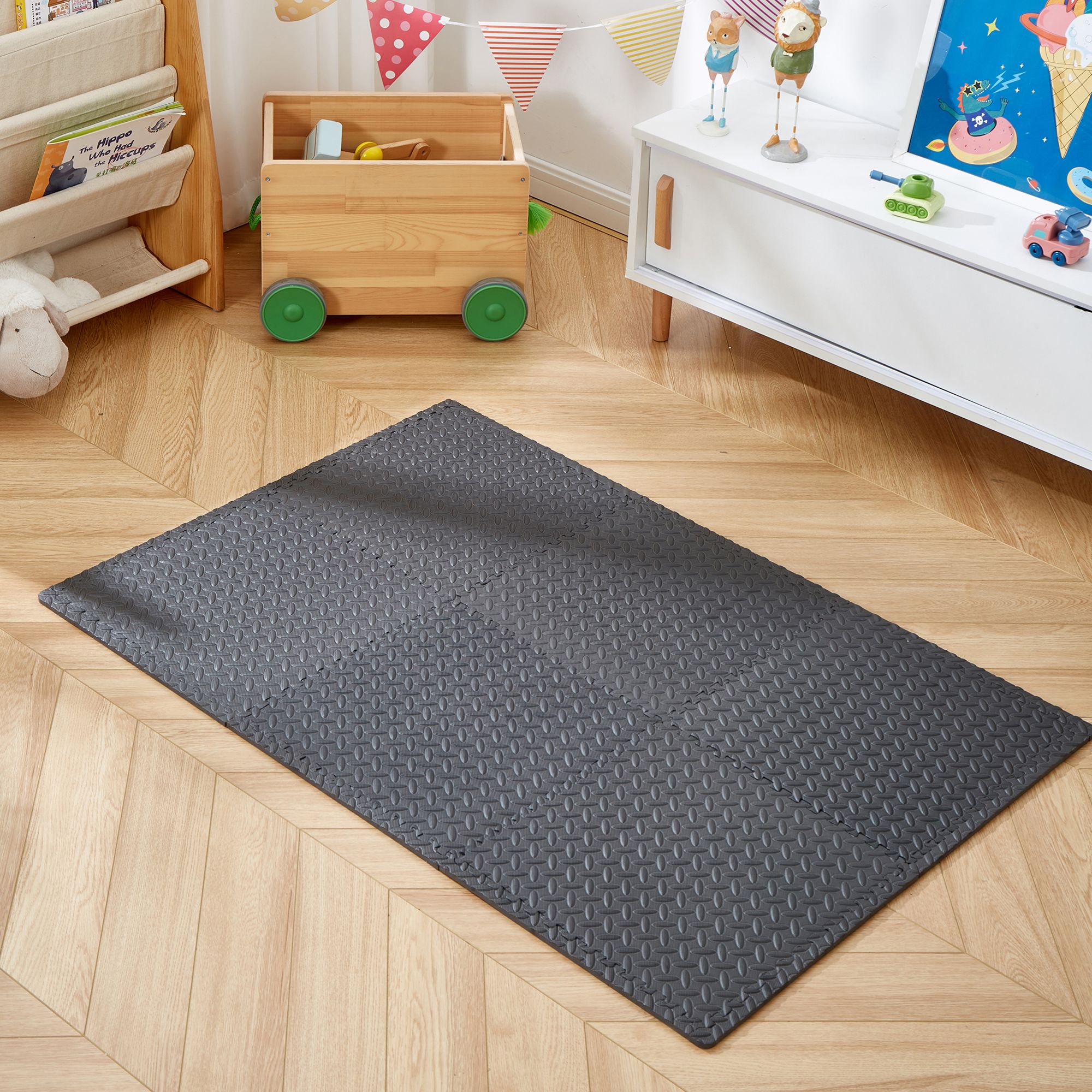 Black Interlocking floor tile 2.16m², Pack of 6