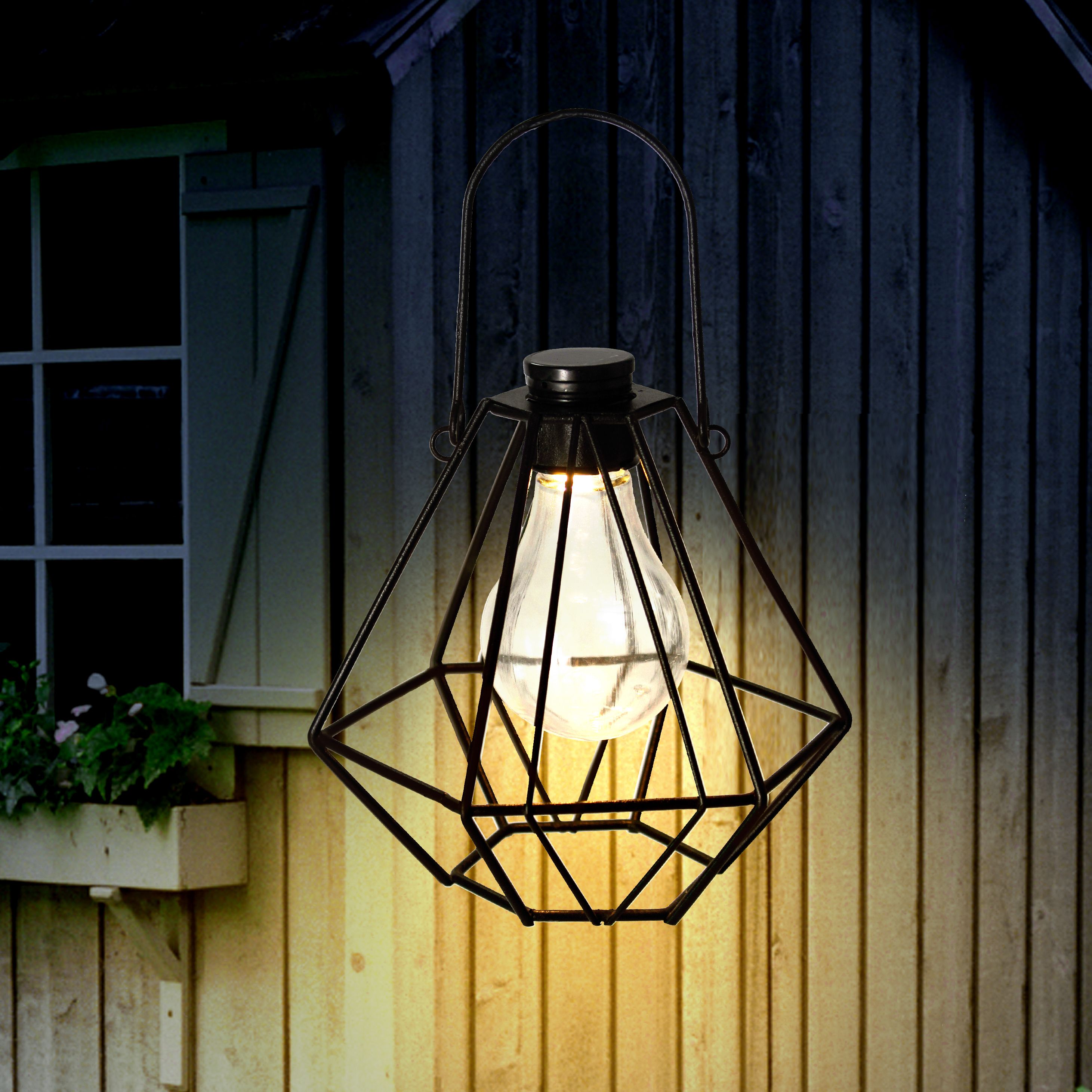 Black Metal & plastic Solar-powered Outdoor LED Small Mini lantern