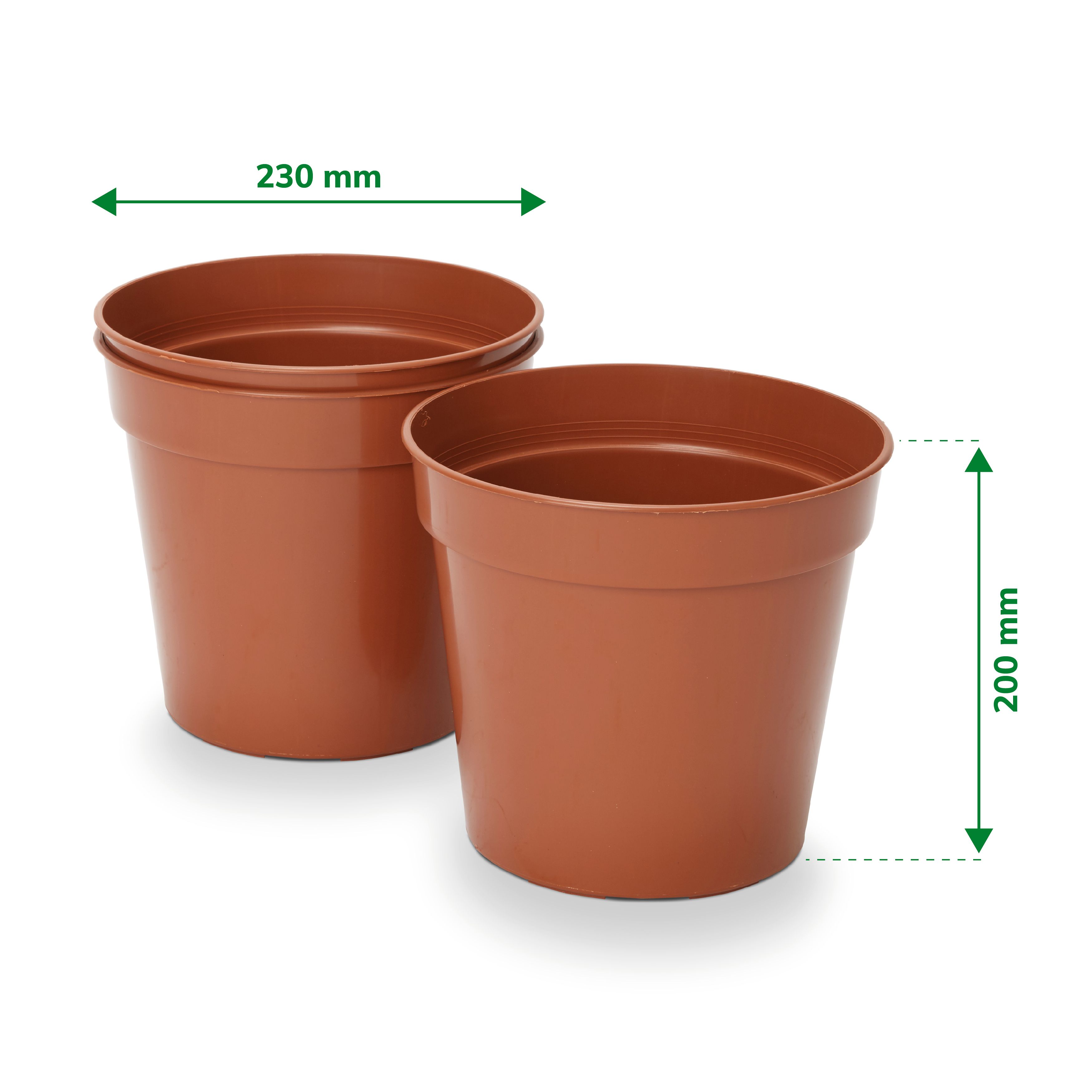 Black Plastic Circular Grow pot (Dia)23cm, Pack of 3