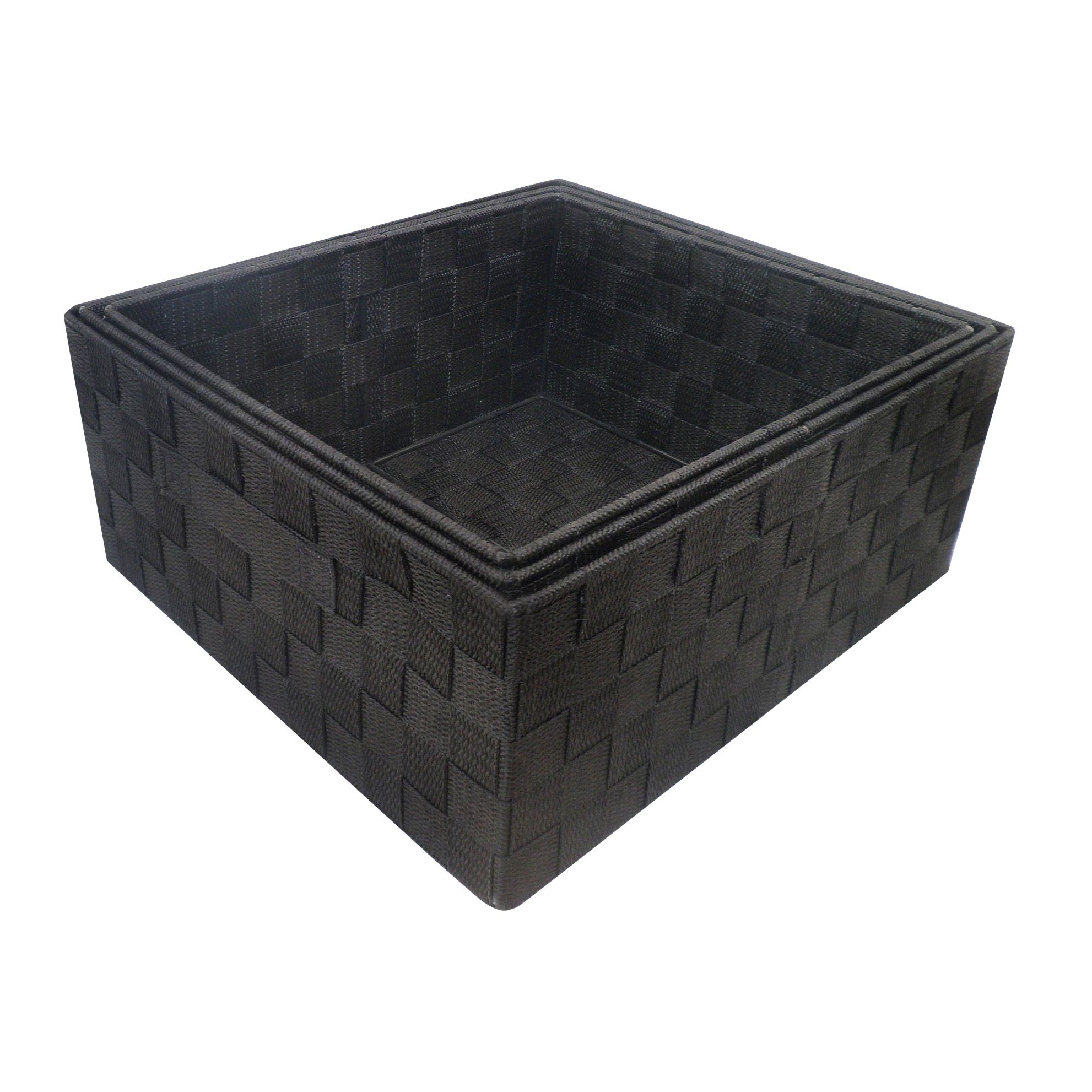 Black plastic storage clearance baskets