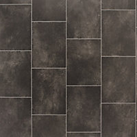 Black Slate tile effect Vinyl flooring, 4m²