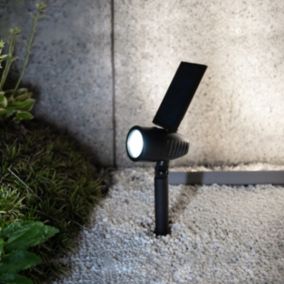 Black Solar-powered 120lm Integrated LED Outdoor Spotlight