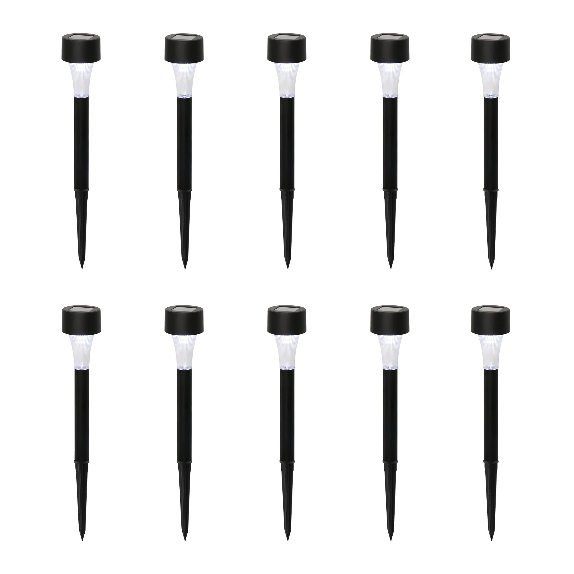 Black Solar-powered Integrated LED Outdoor Stake light, Pack of 10