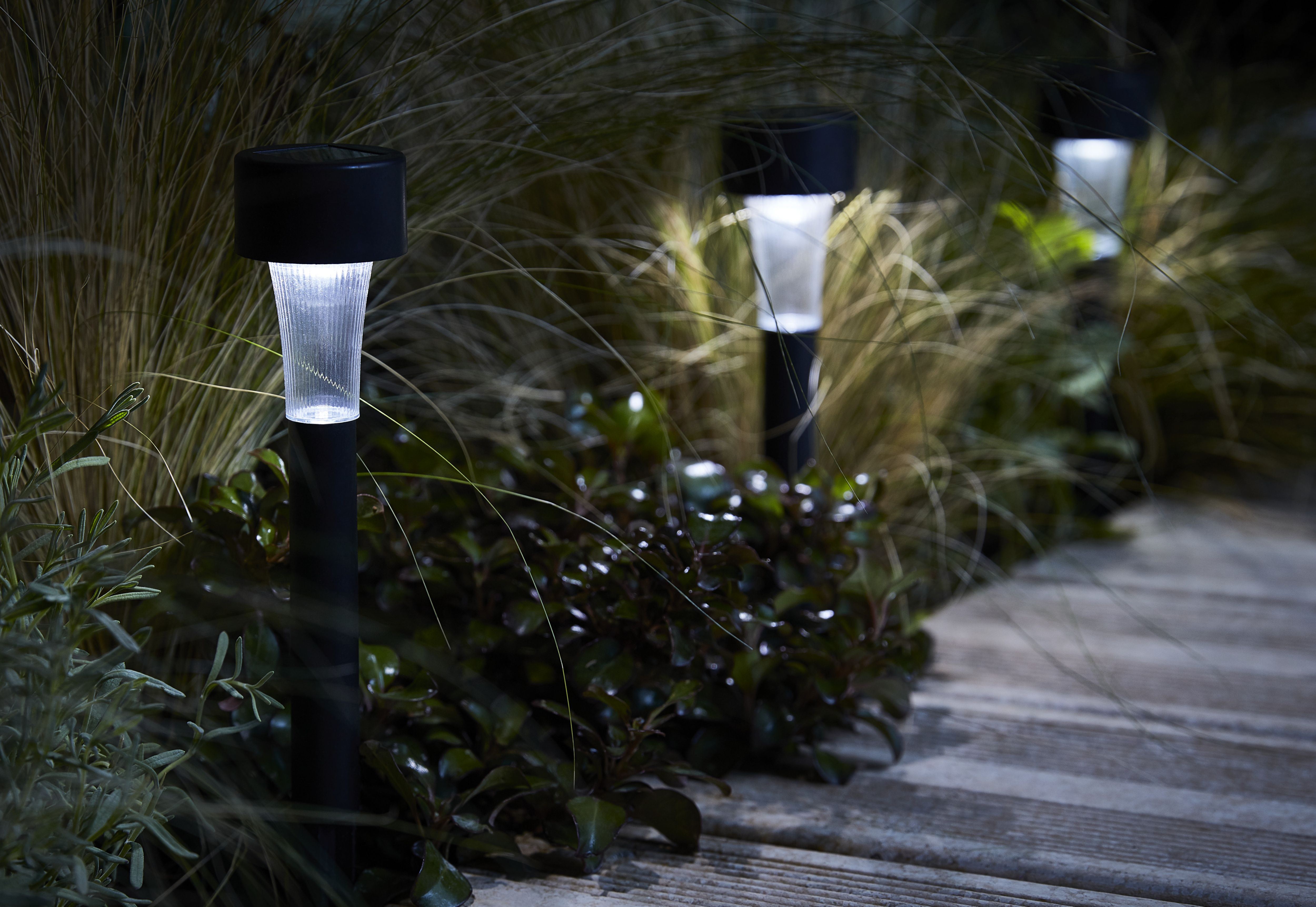 Black Solar-powered Integrated LED Outdoor Stake light, Pack of 10