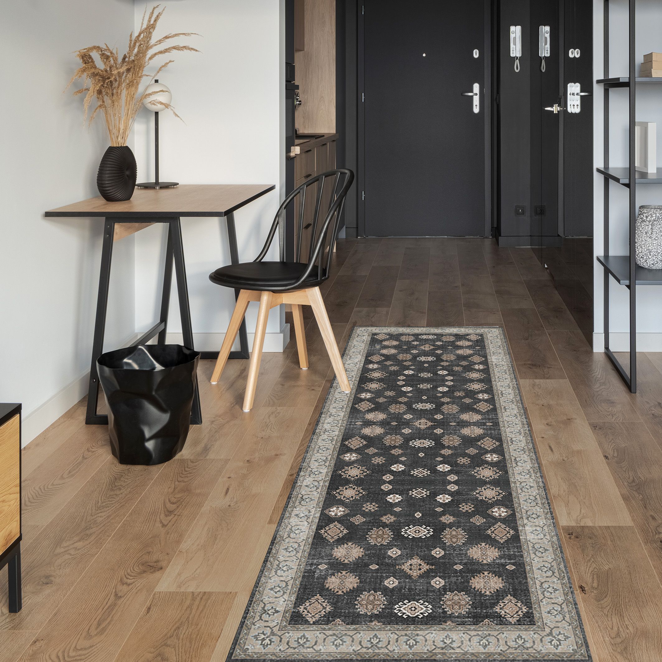 Black Traditional Large Runner, (L)180cm x (W)60cm