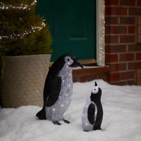 Black & White Mama Penguin & Baby Penguin LED Electrical christmas decoration Set of 2