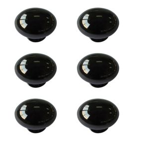 Black Zinc alloy Nickel effect Oval Furniture Knob (Dia)35mm, Pack of 6