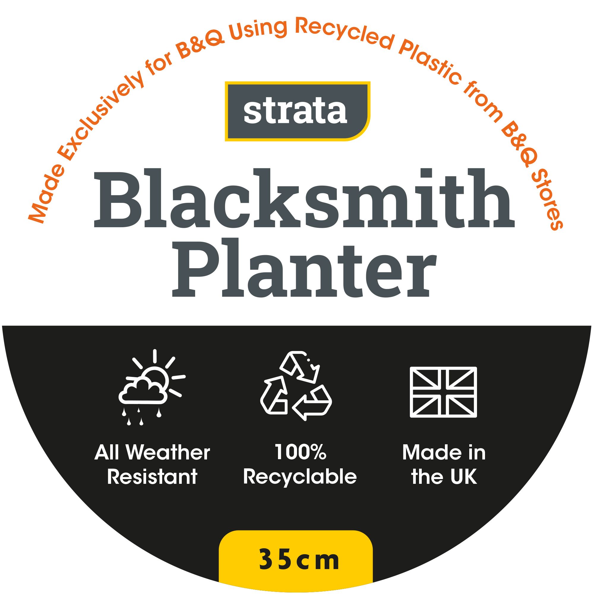 Blacksmith Black Plastic Round Planter (H)28cm (W)35cm