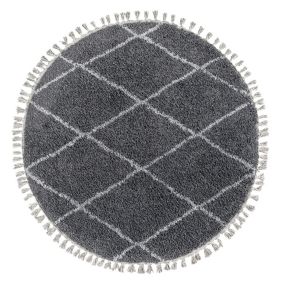 Blake Charcoal Shaggy berber Medium Rug, (L)120cm x (W)120cm