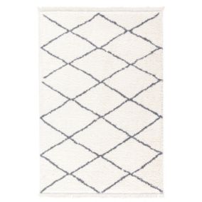 Blake Cream & charcoal Shaggy berber Large Rug, (L)230cm x (W)155cm