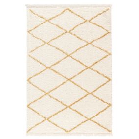 Blake Cream & yellow Shaggy berber Large Rug, (L)230cm x (W)155cm