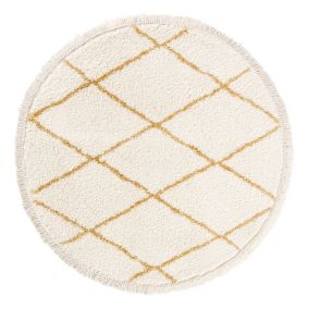 Blake Cream & yellow Shaggy berber Medium Rug, (L)120cm x (W)120cm