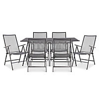 Blooma Adelaide Black Metal 6 seater Table & chair set