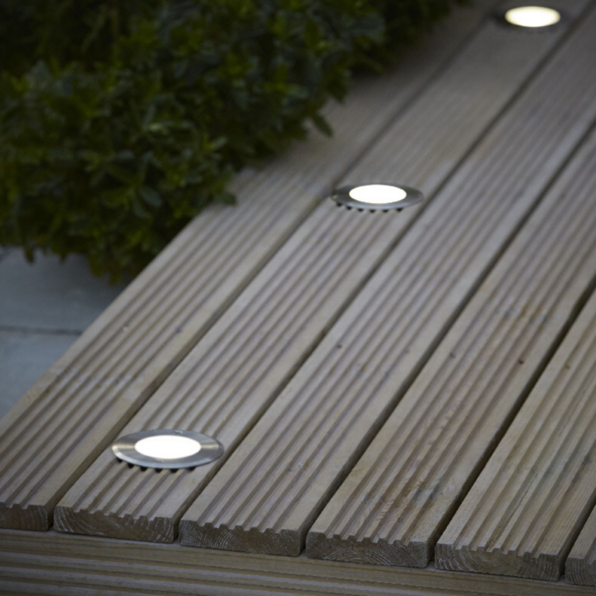 Blooma Flax Brushed Silver effect Mains powered Neutral white LED Round Decking light Tradepoint