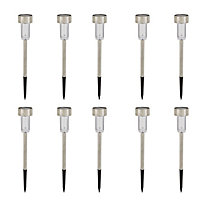 Blooma Langley Silver effect Ball Solar-powered LED Outdoor Spike light, Pack of 10