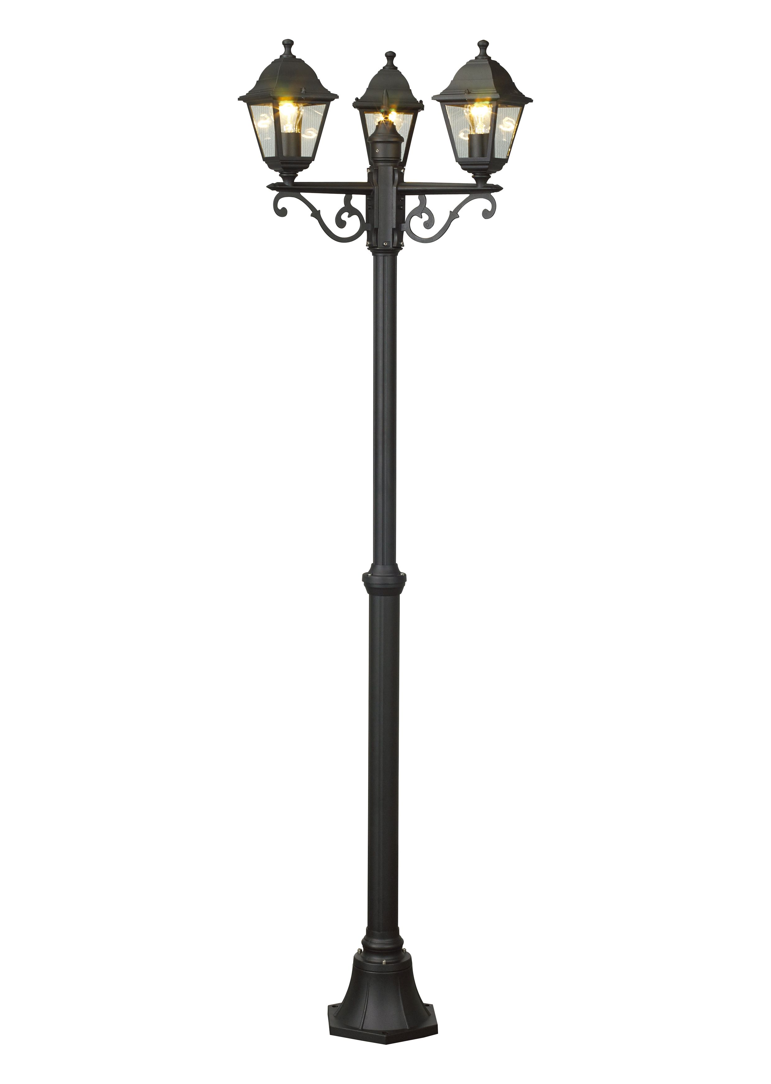 Blooma Varennes Black Mains powered 3 lamp Halogen 4 faces Post lantern H 2080mm Tradepoint