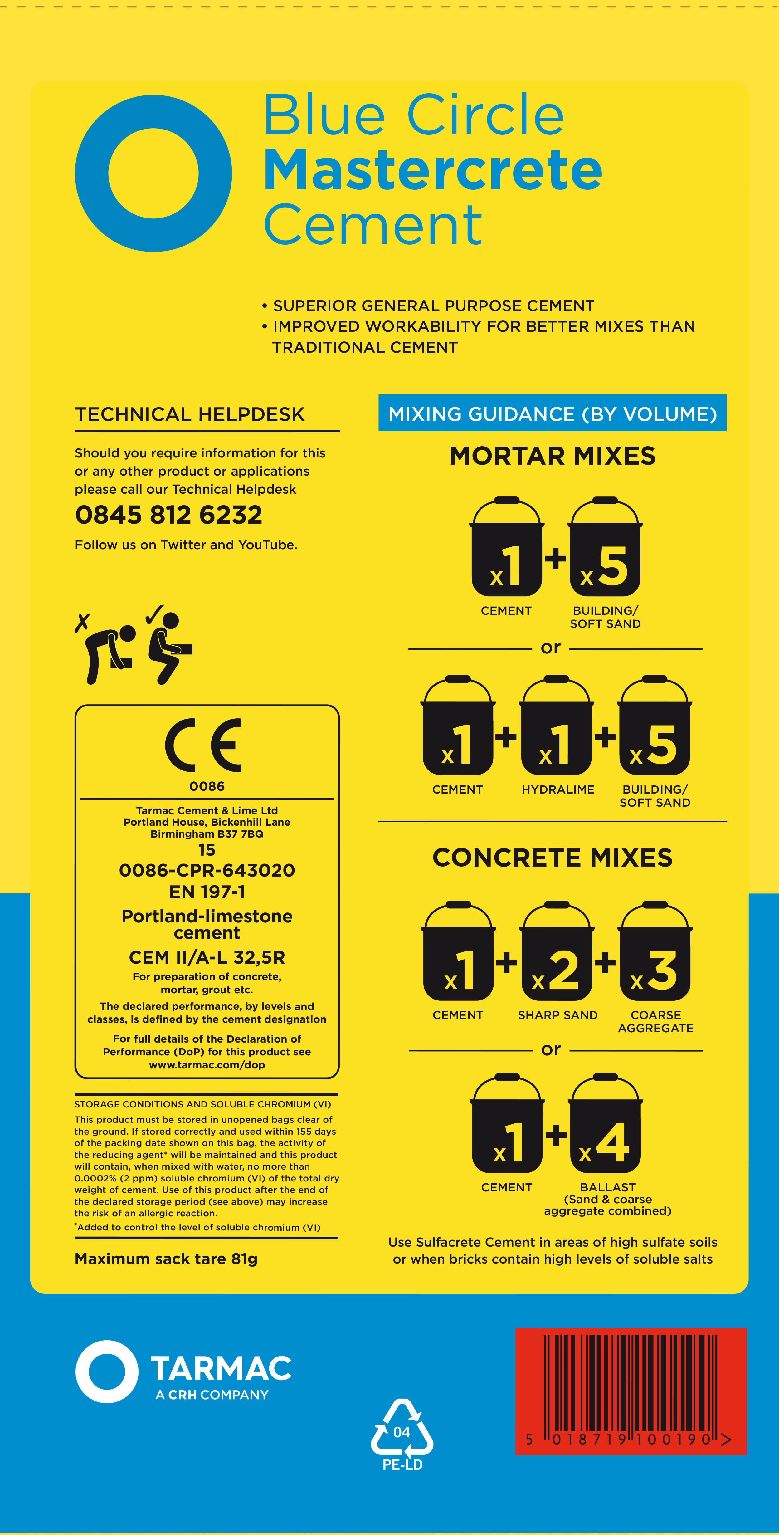 Blue Circle Mastercrete Cement, 25kg Bag