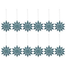 Blue Glitter effect Snowflake Decoration, Pack of 12