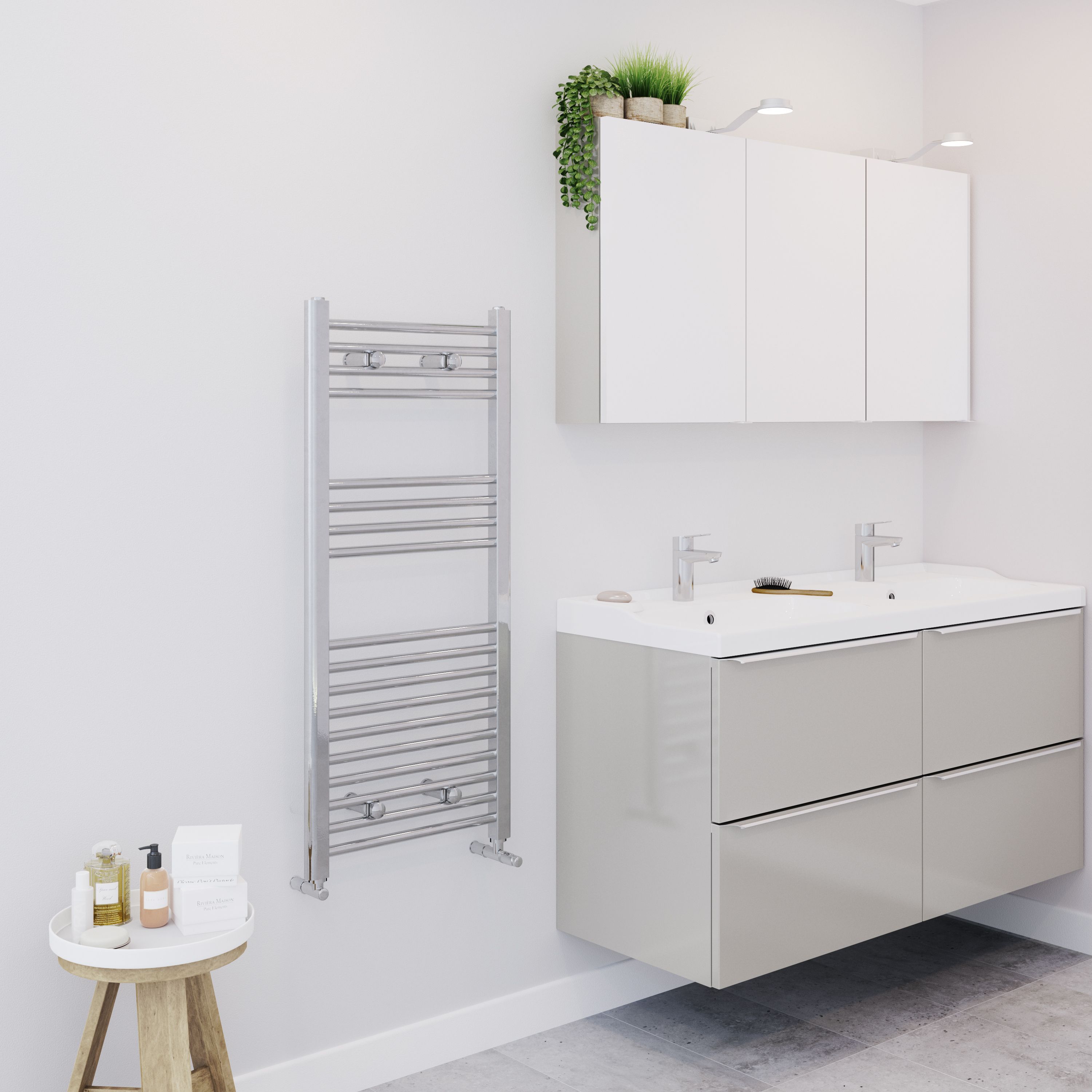 Blyss Chrome effect Flat Towel warmer (W)450mm x (H)1000mm