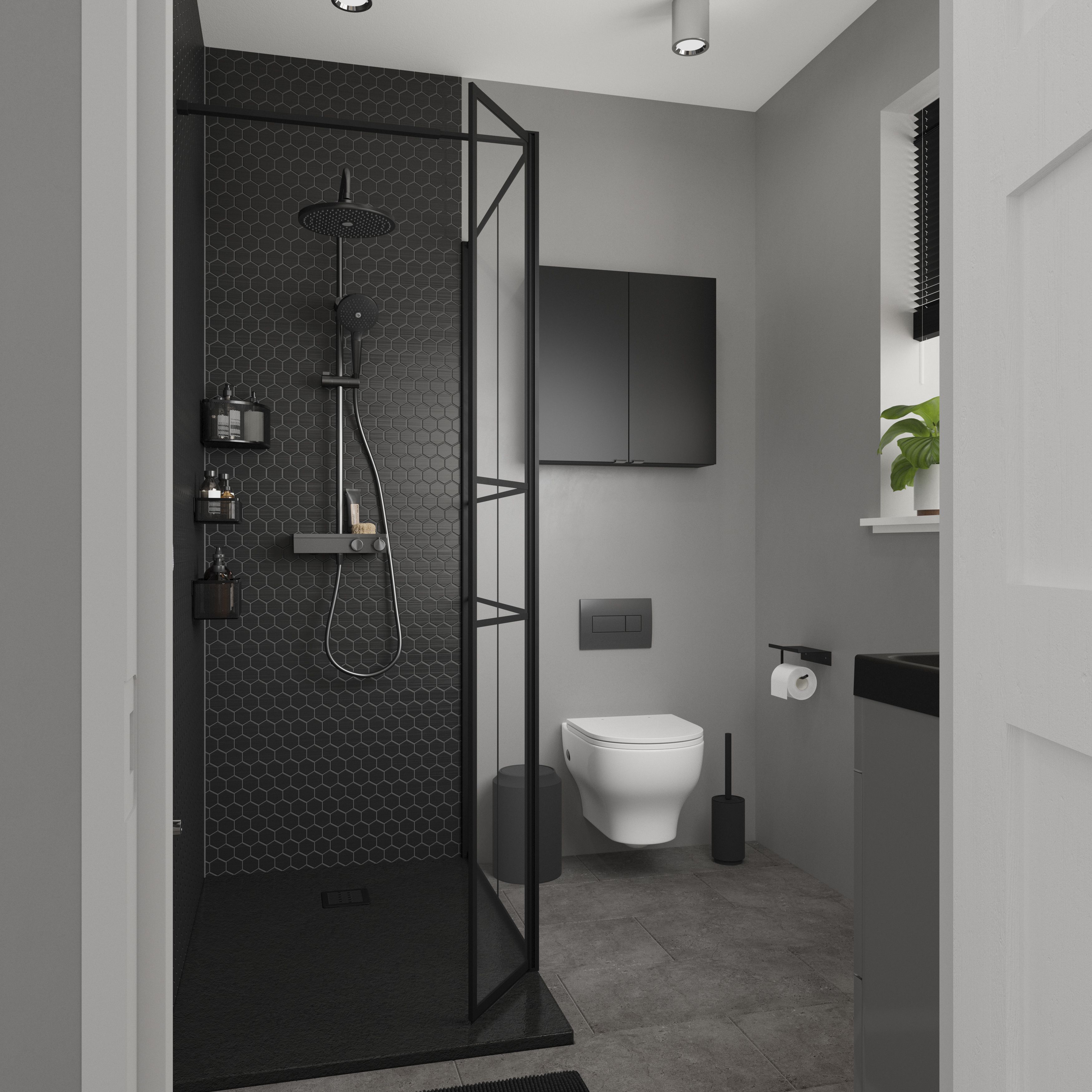 Blyss Ellesmere Anthracite Flat Towel warmer (W)450mm x (H)974mm