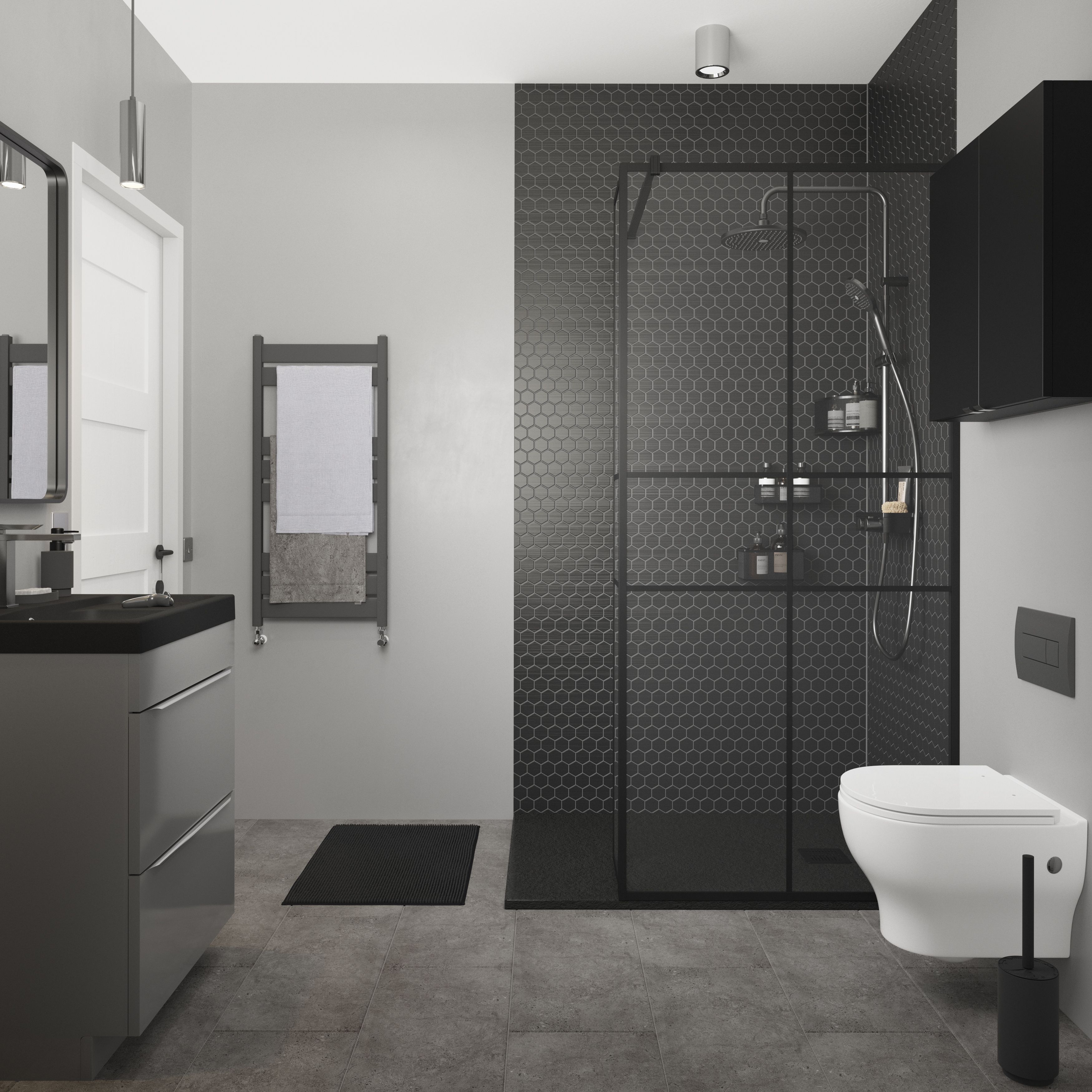 Blyss Ellesmere Anthracite Flat Towel warmer (W)450mm x (H)974mm