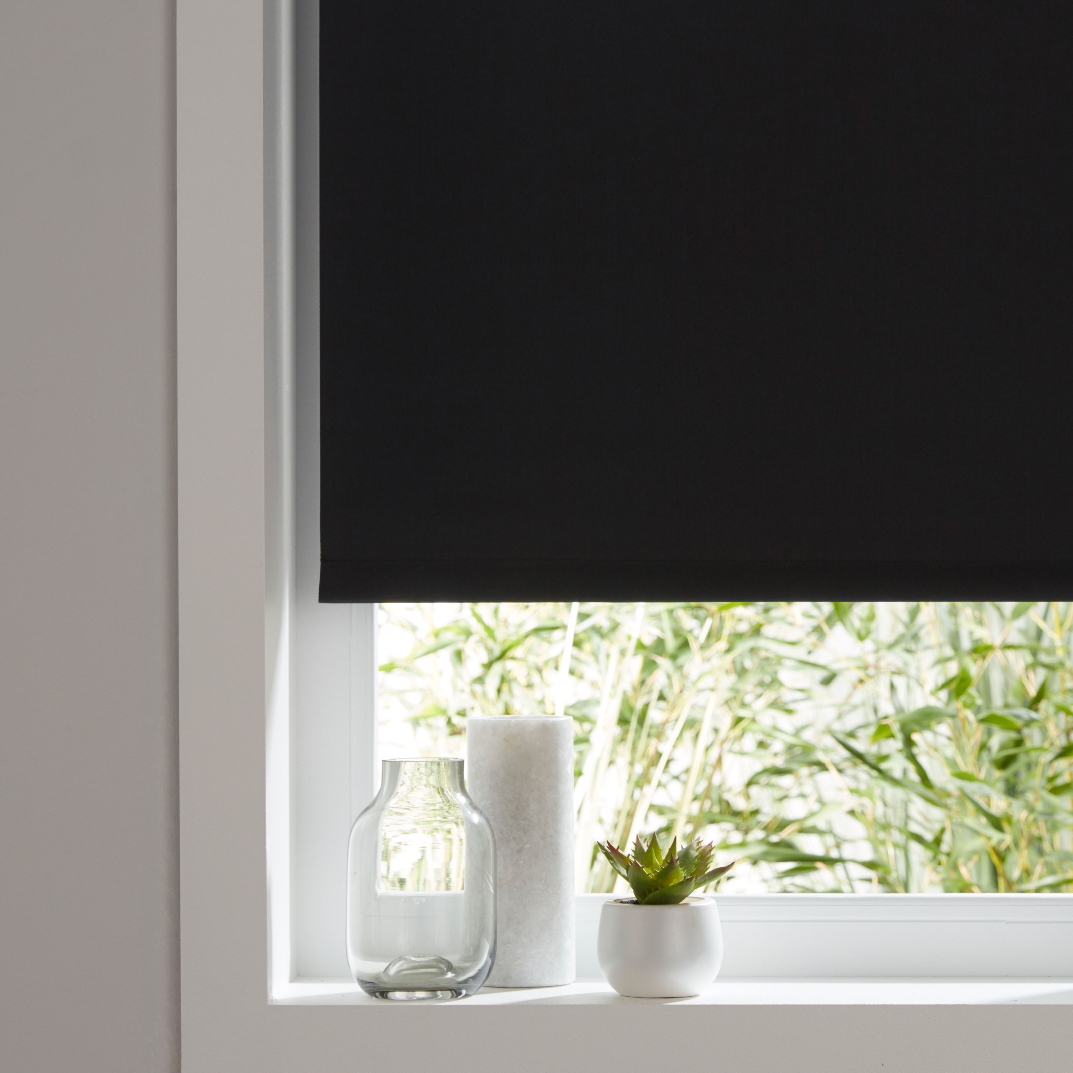 Boreas Corded Black Plain Blackout Roller blind (W)180cm (L)180cm