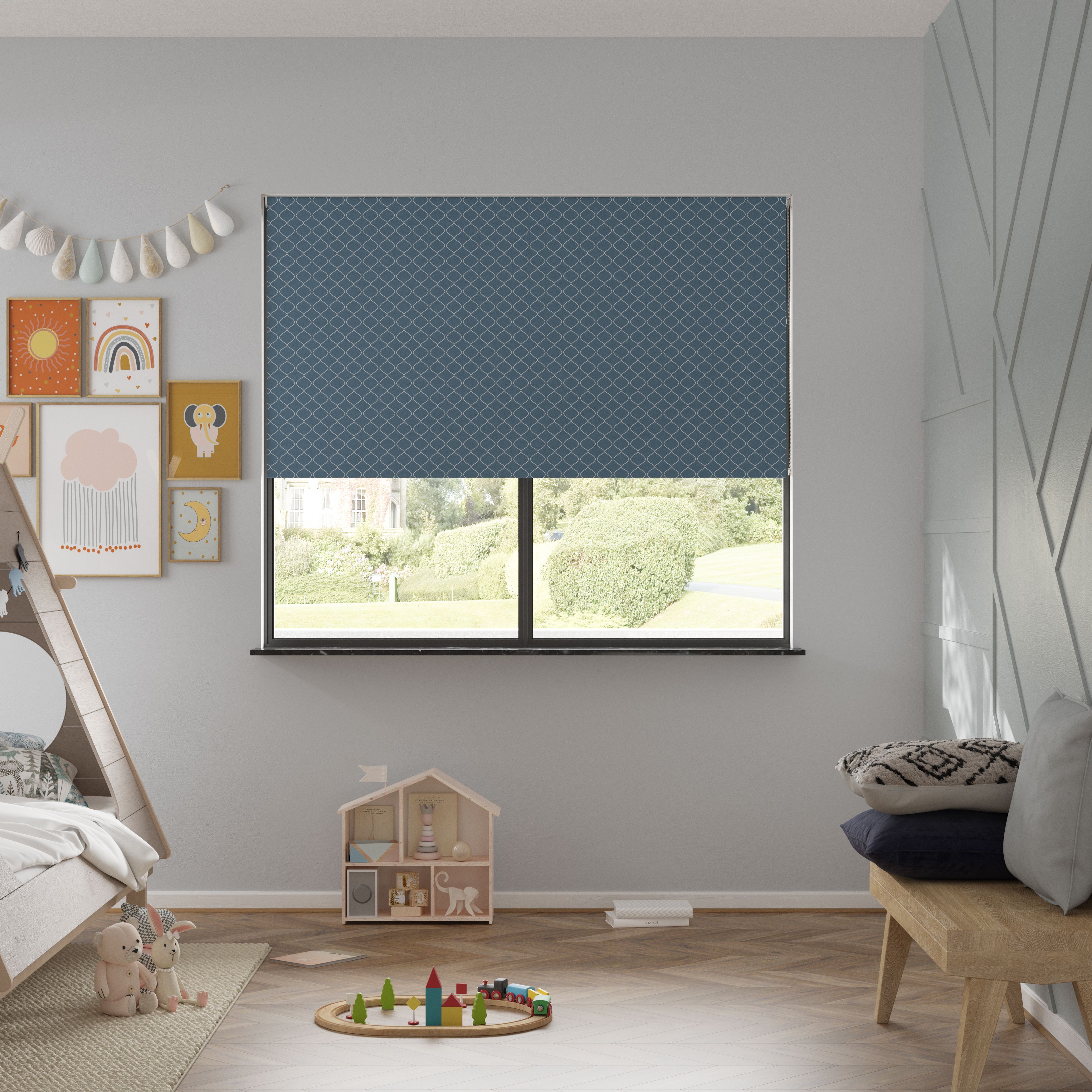 Boreas Corded Dark blue Diamond Blackout Roller blind (W)160cm (L)180cm