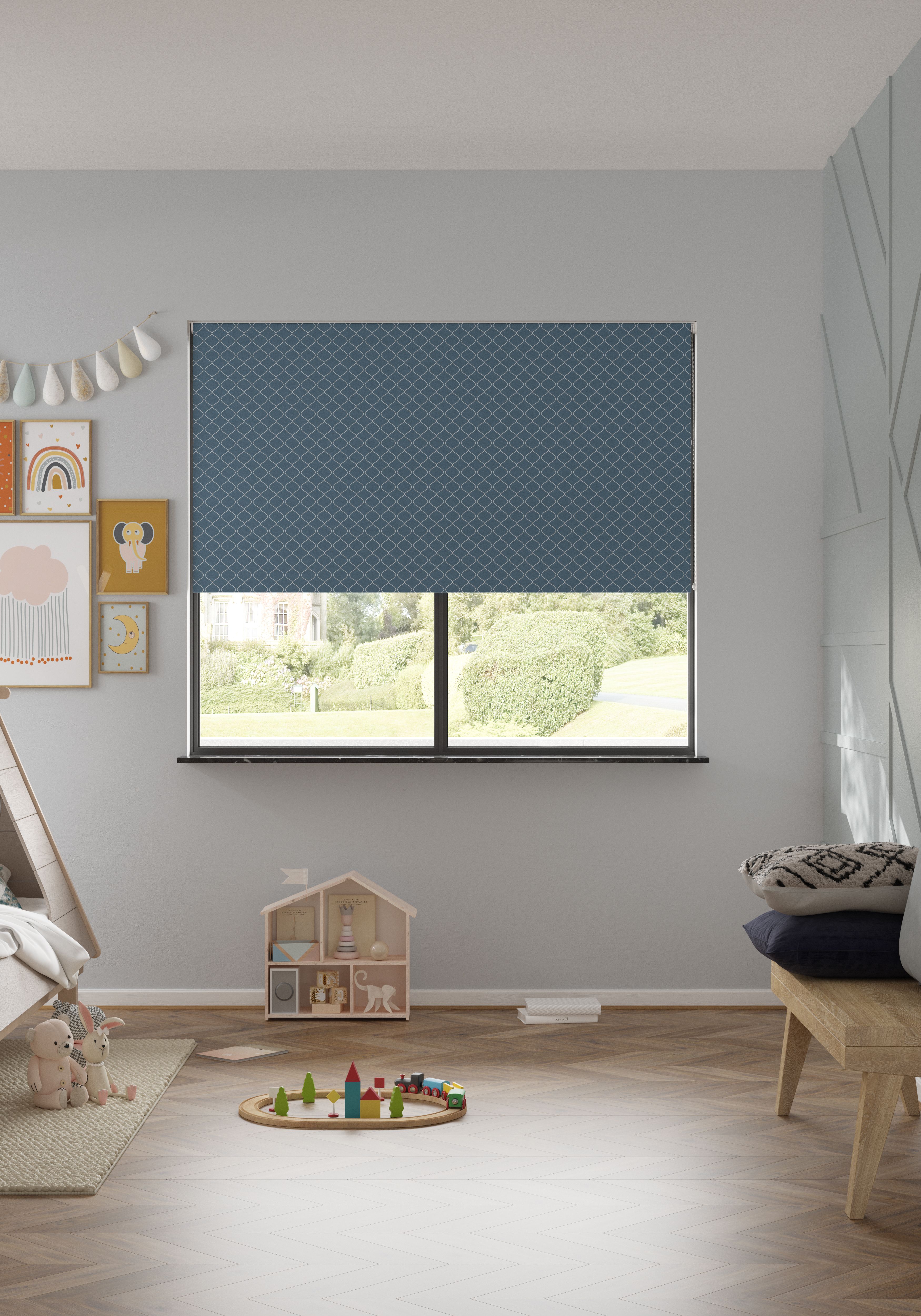 Boreas Corded Dark blue Diamond Blackout Roller blind (W)180cm (L)180cm