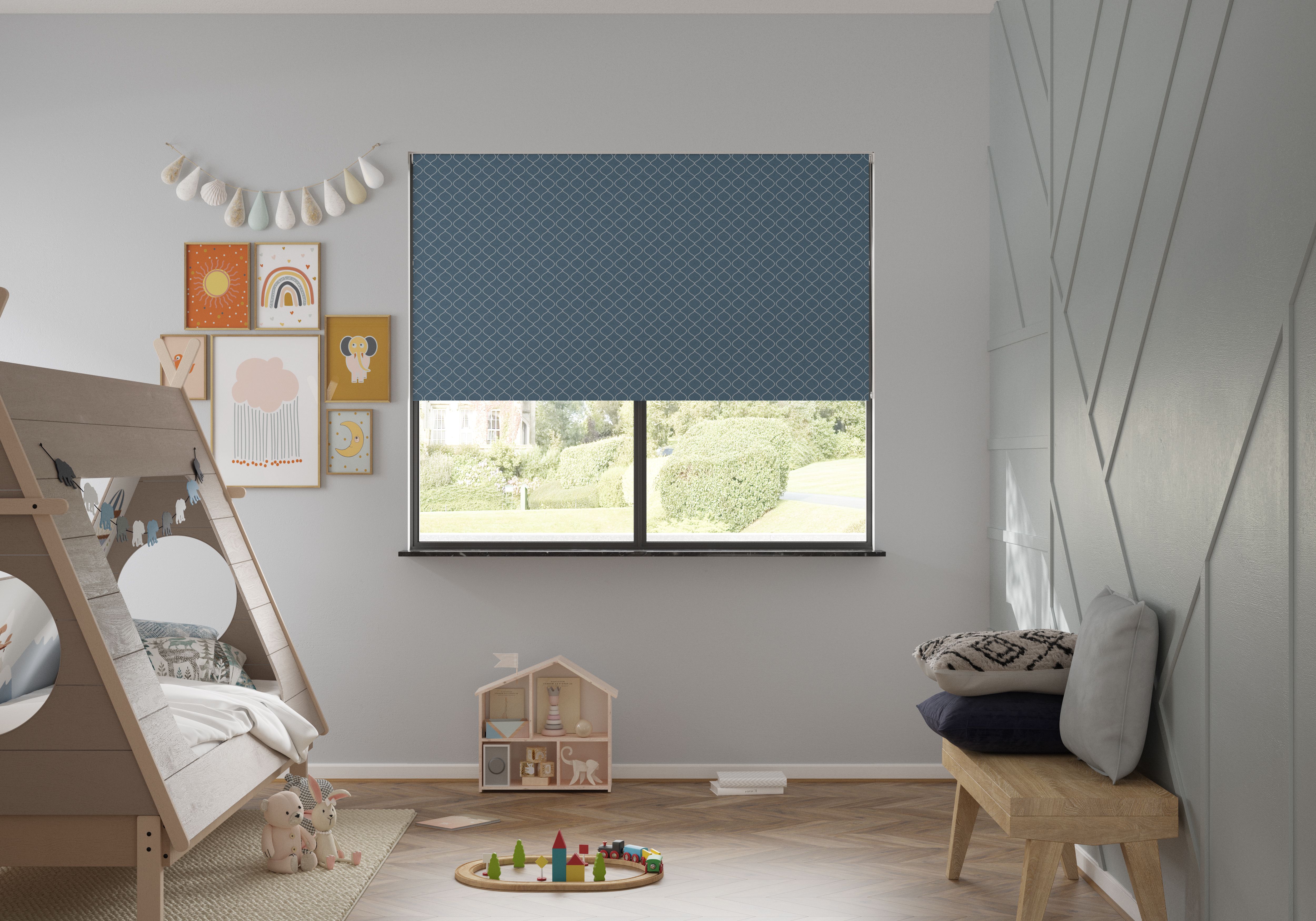 Boreas Corded Dark blue Diamond Blackout Roller blind (W)90cm (L)180cm