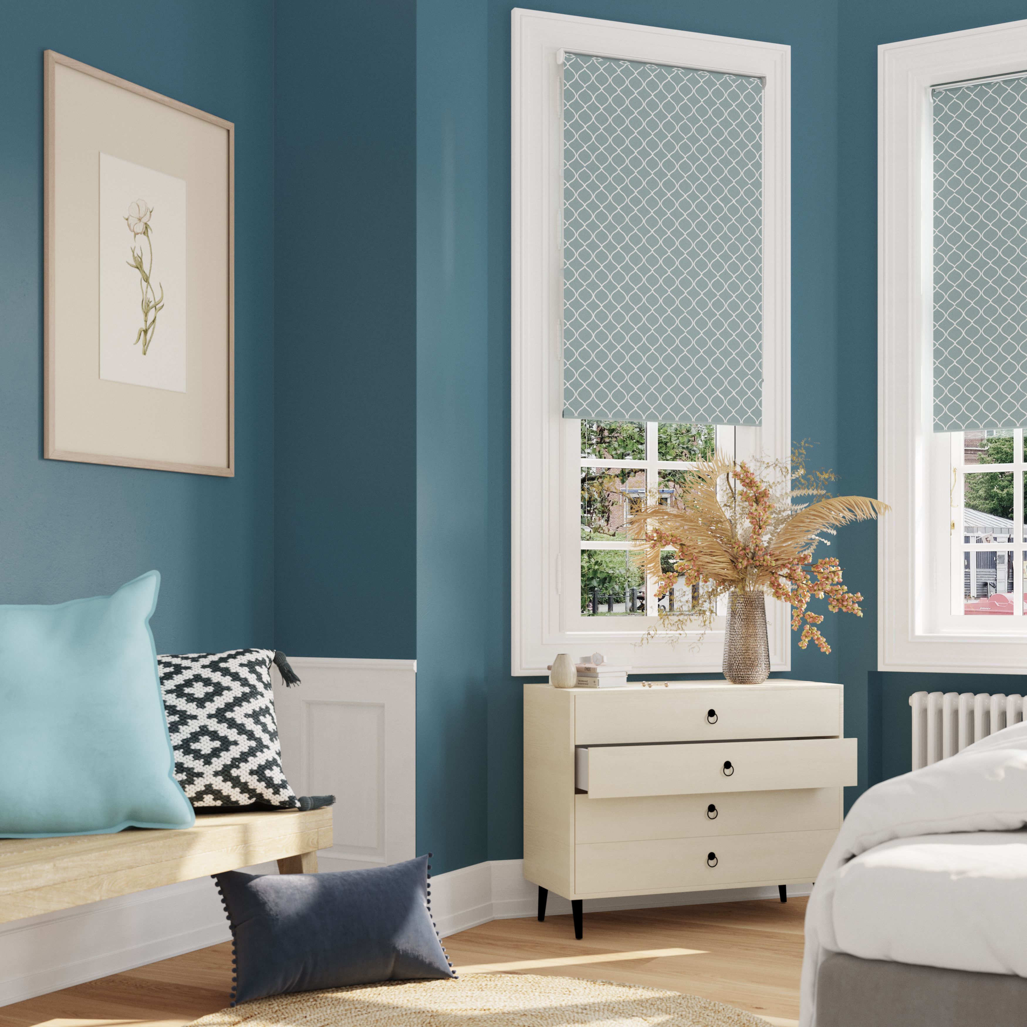 Boreas Corded Light blue Diamond Blackout Roller blind (W)90cm (L)180cm