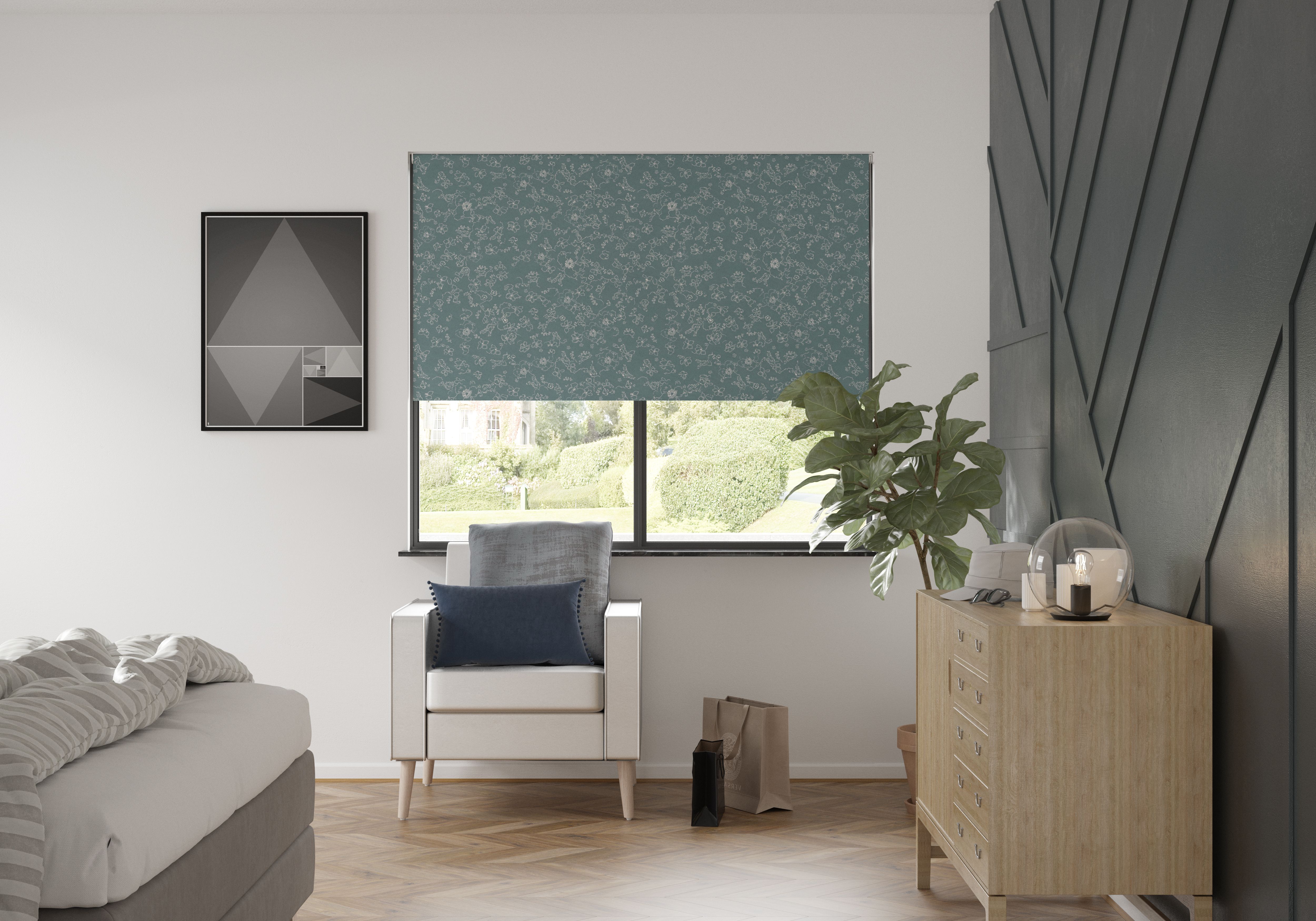 Boreas Corded Light blue Floral Blackout Roller blind (W)60cm (L)180cm