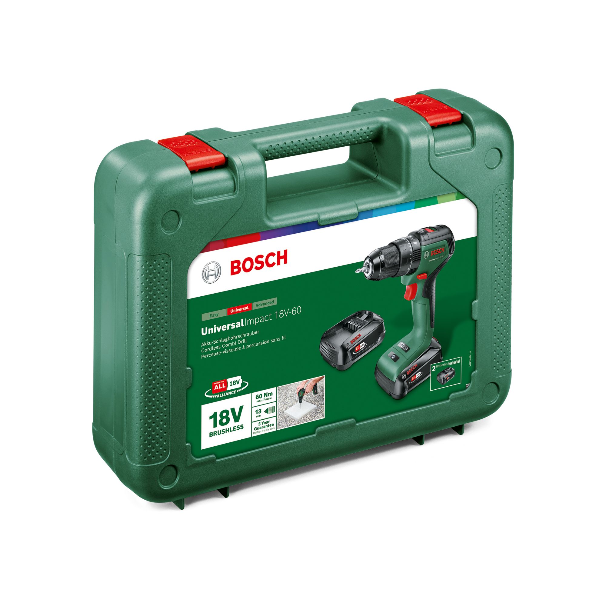 Bosch 18V 2 x 2 Li-ion Cordless Combi drill UniversalImpact 18V-60
